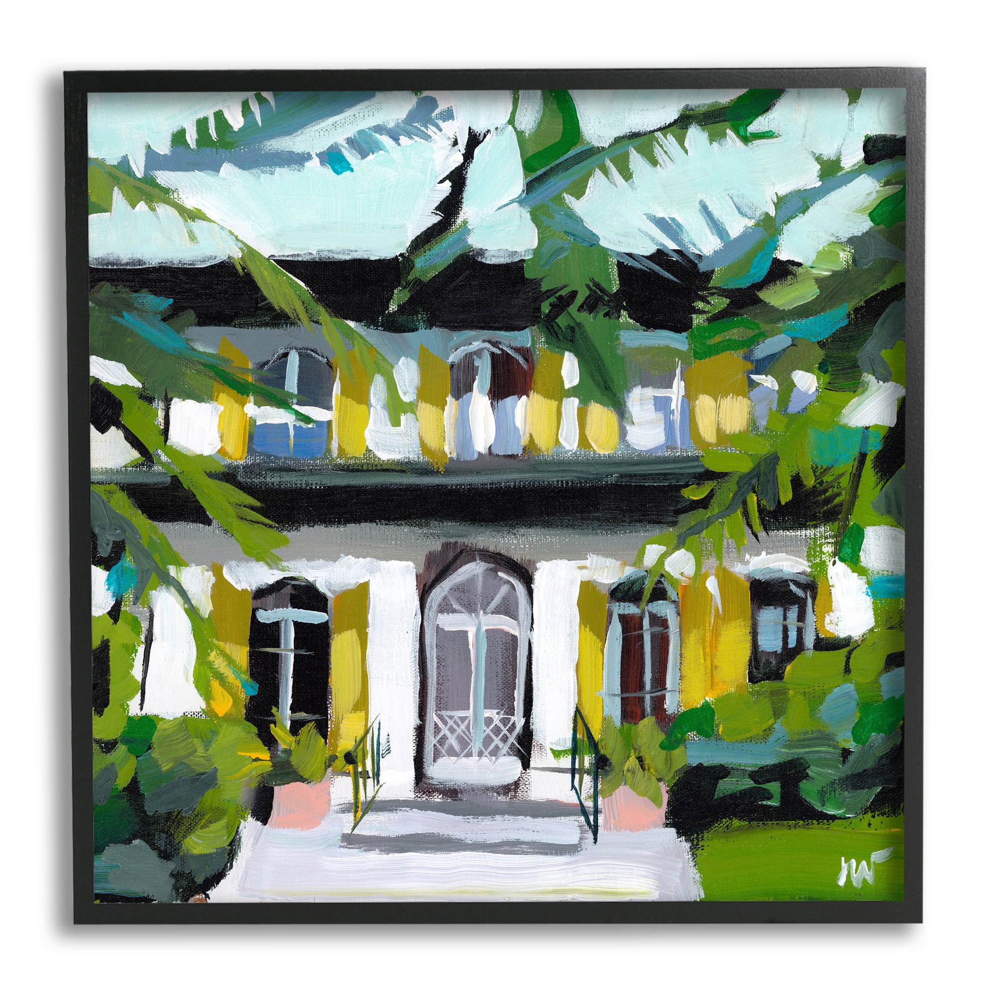 Stupell Industries Modern Villa House Painting Abstract Painting Black Framed Art Print Wall Art, 12 x 12