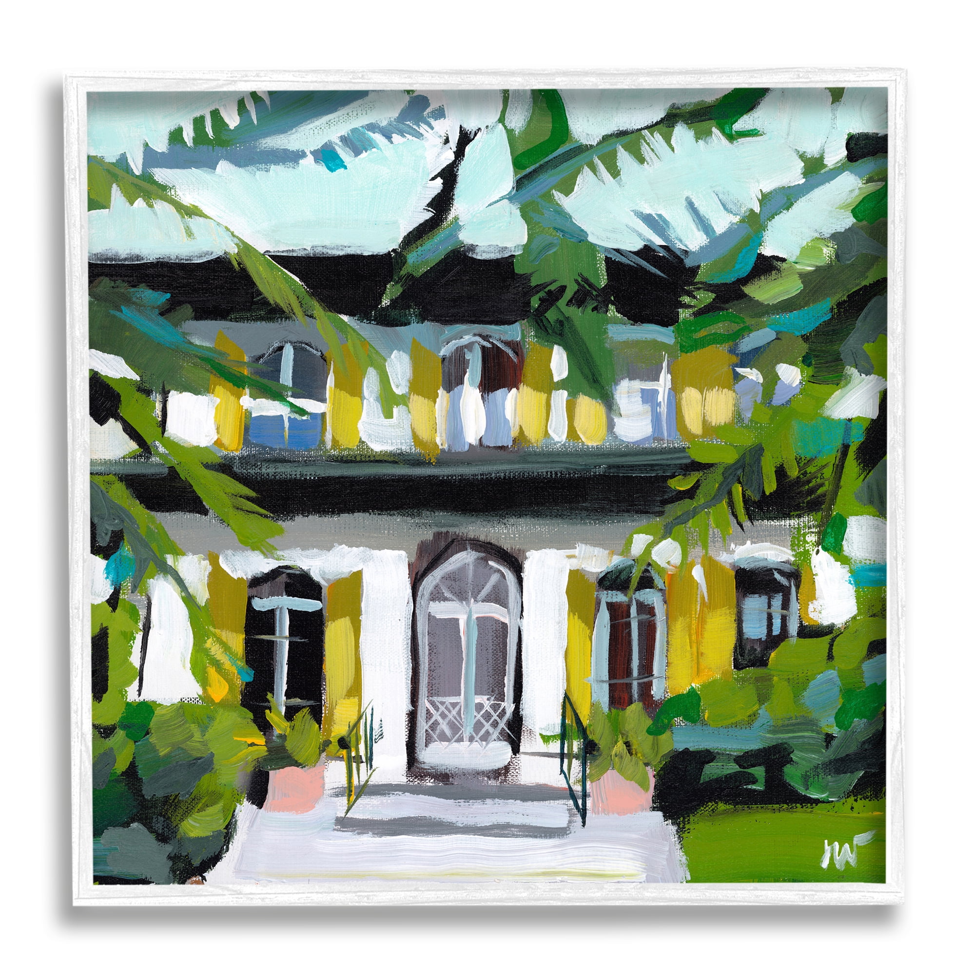 Stupell Industries Modern Villa House Painting Abstract Painting White Framed Art Print Wall Art, 24 x 24