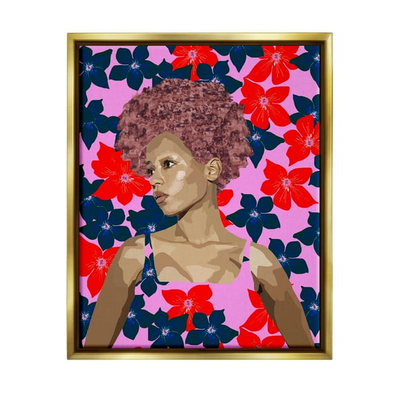 Stupell Industries Modern Vivid Flower Pattern Woman Botanical & Floral Painting Gold Floater Framed Art Print Wall Art