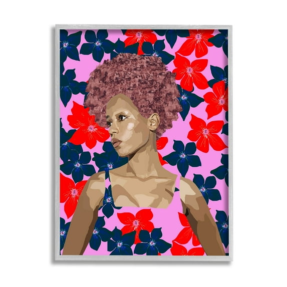 Stupell Industries Modern Vivid Flower Pattern Woman Botanical & Floral Painting Gray Framed Art Print Wall Art