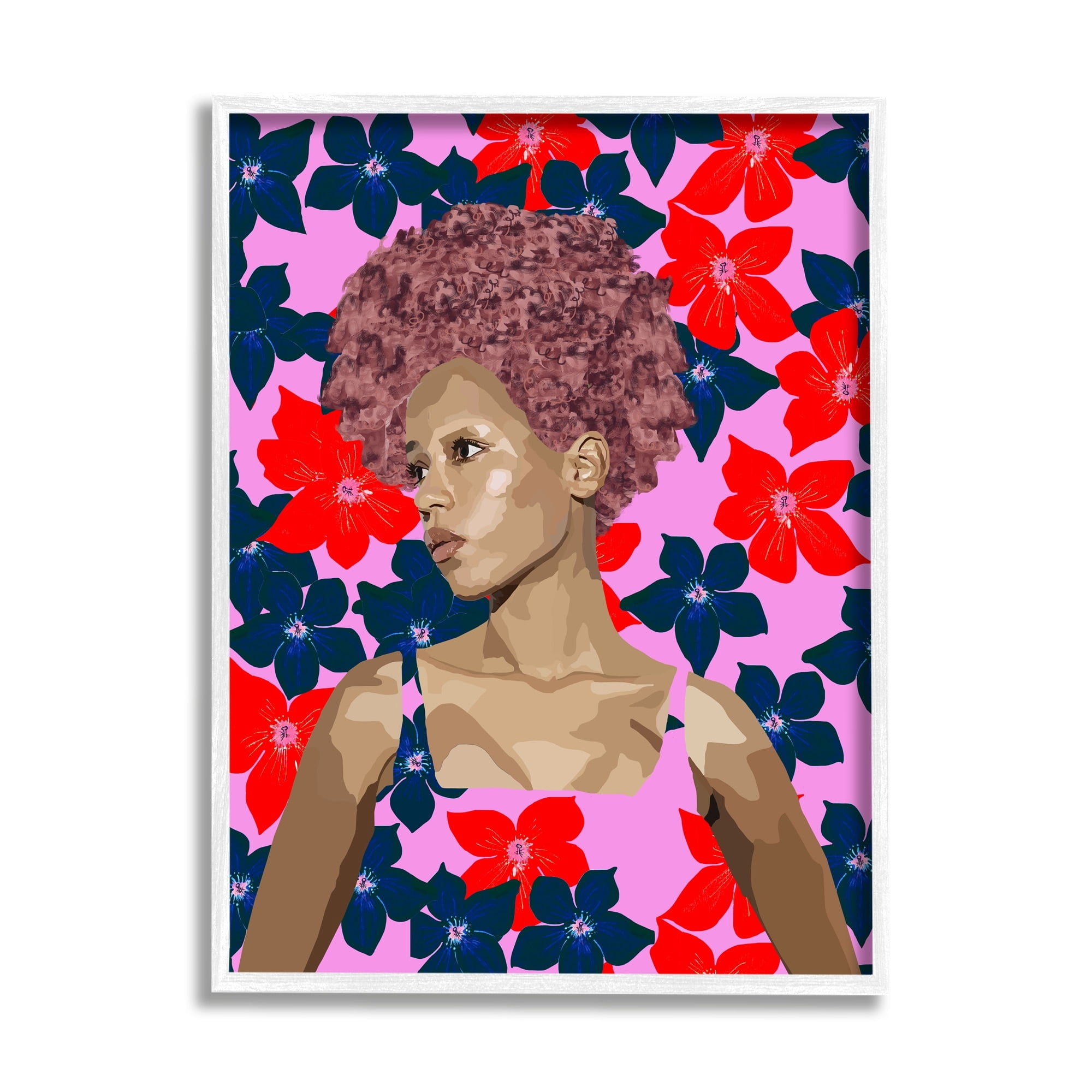 Stupell Industries Modern Vivid Flower Pattern Woman Botanical & Floral Painting White Framed Art Print Wall Art