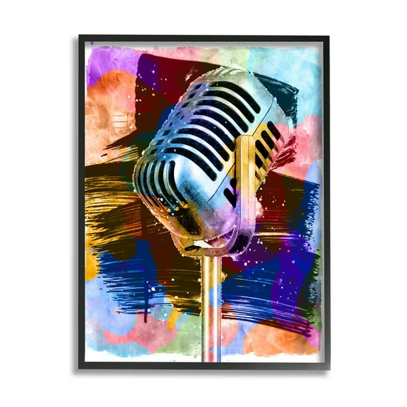 Stupell Industries Modern Vivid Microphone Performing Arts Painting Black Framed Art Print Wall Art, 24 x 30
