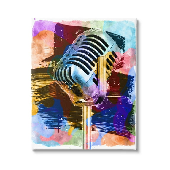 Stupell Industries Modern Vivid Microphone Performing Arts Painting Gallery Wrapped Canvas Art Print Wall Art, 30 x 40