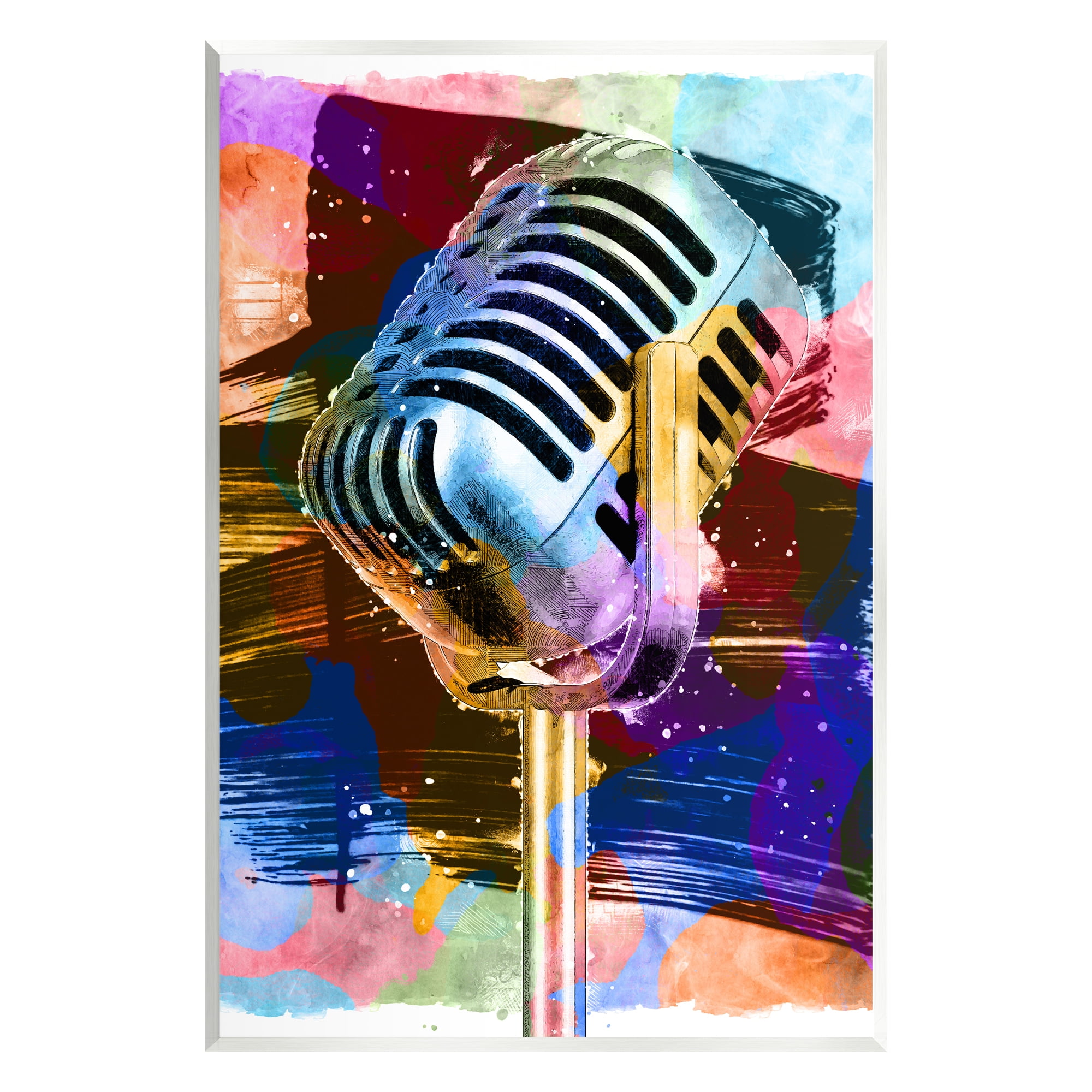Stupell Industries Modern Vivid Microphone Performing Arts Painting Unframed Art Print Wall Art, 13 x 19
