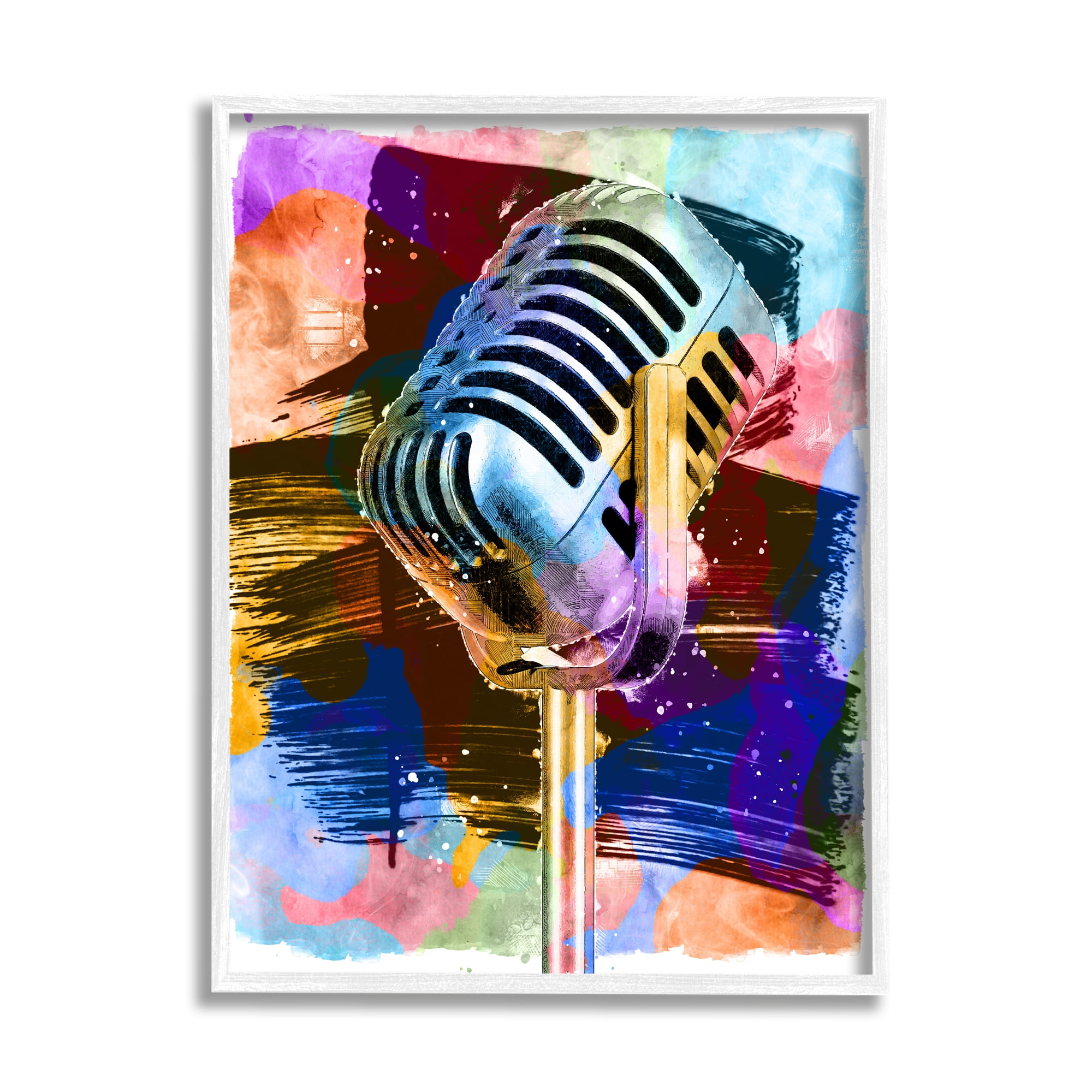 Stupell Industries Modern Vivid Microphone Performing Arts Painting White Framed Art Print Wall Art, 11 x 14