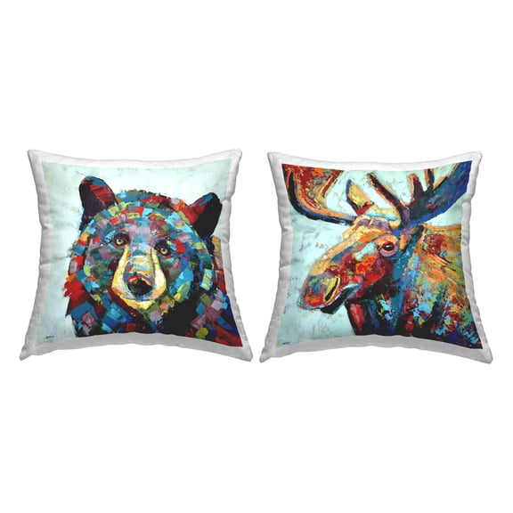Stupell Industries Modern Vivid Wildlife Moose Bear Printed Throw Pillow Design by Jen Seeley (Set of 2)