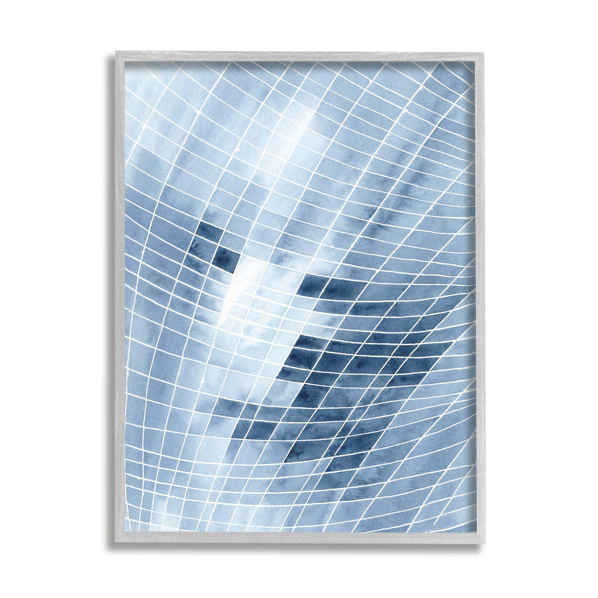 Stupell Industries Modern Warped Blue Square Shapes White Lines Painting Gray Framed Art Print Wall Art, Design by Regina Moore