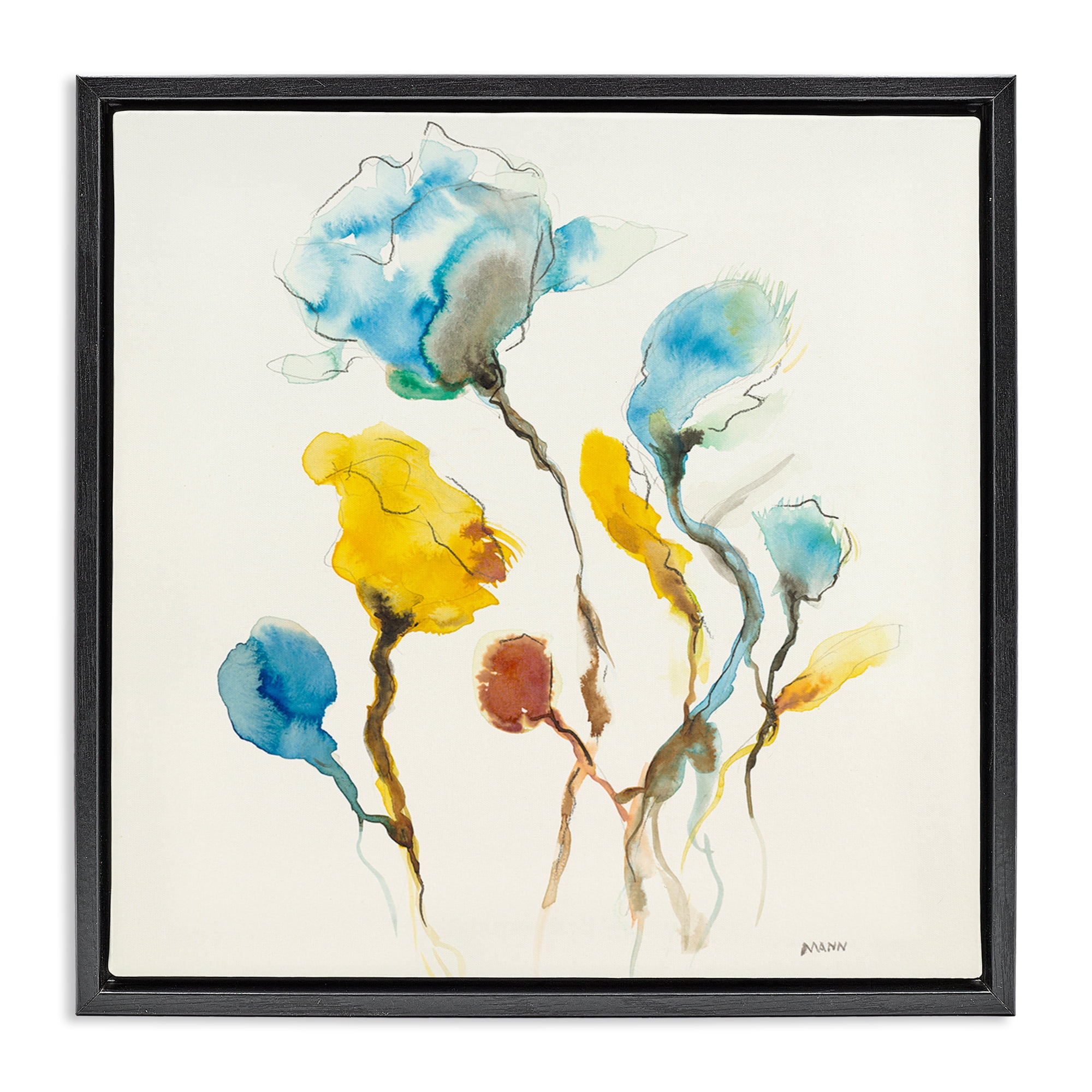 Stupell Industries Modern Watercolor Blooms Abstract Painting Black Floater Framed Canvas Art Print Wall Art, 18 x 18