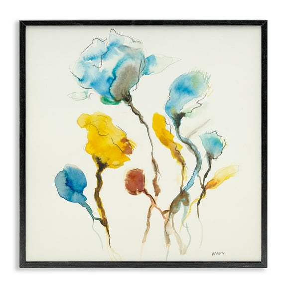 Stupell Industries Modern Watercolor Blooms Abstract Painting Black Framed Art Print Wall Art, 12 x 12