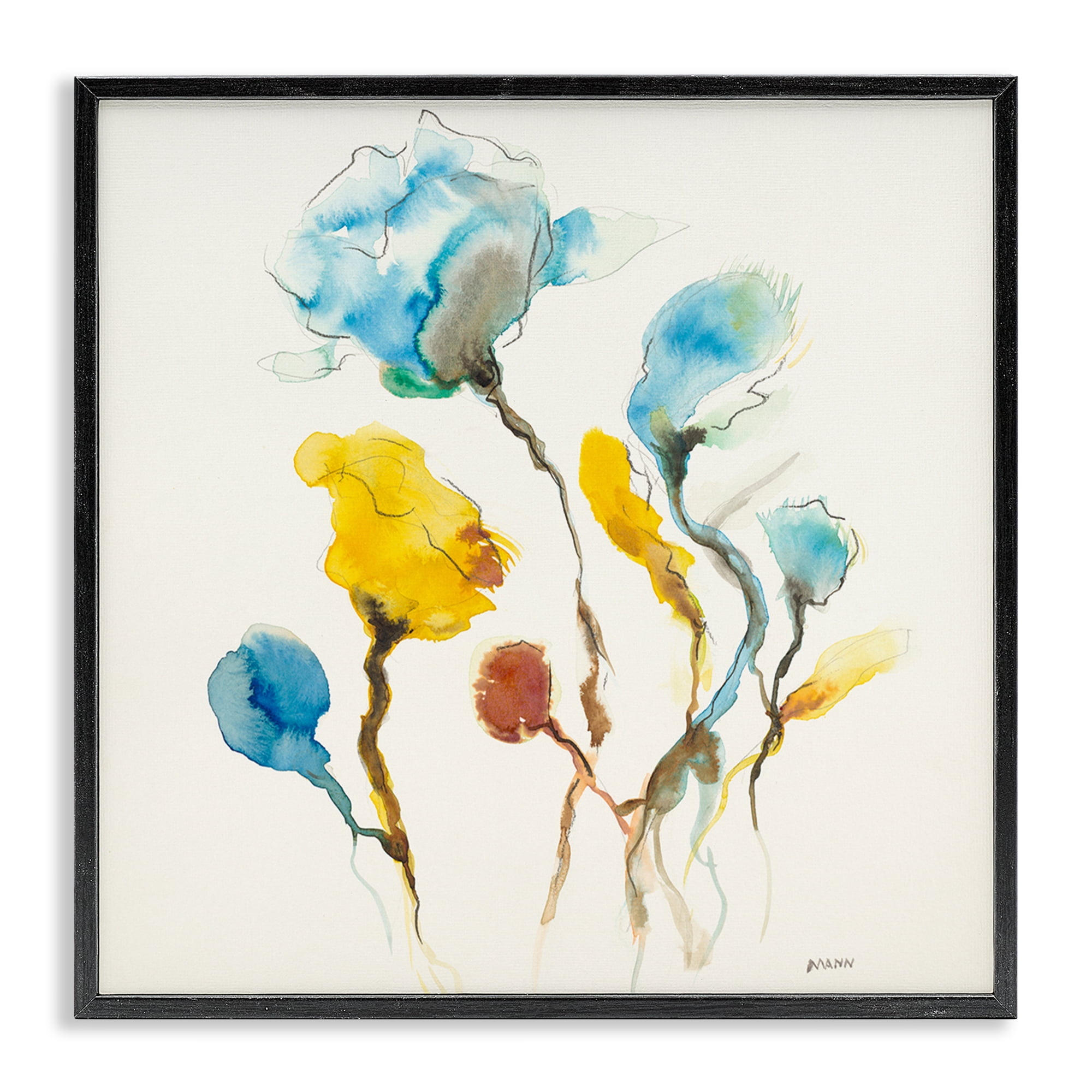 Stupell Industries Modern Watercolor Blooms Abstract Painting Black Framed Art Print Wall Art, 17 x 17
