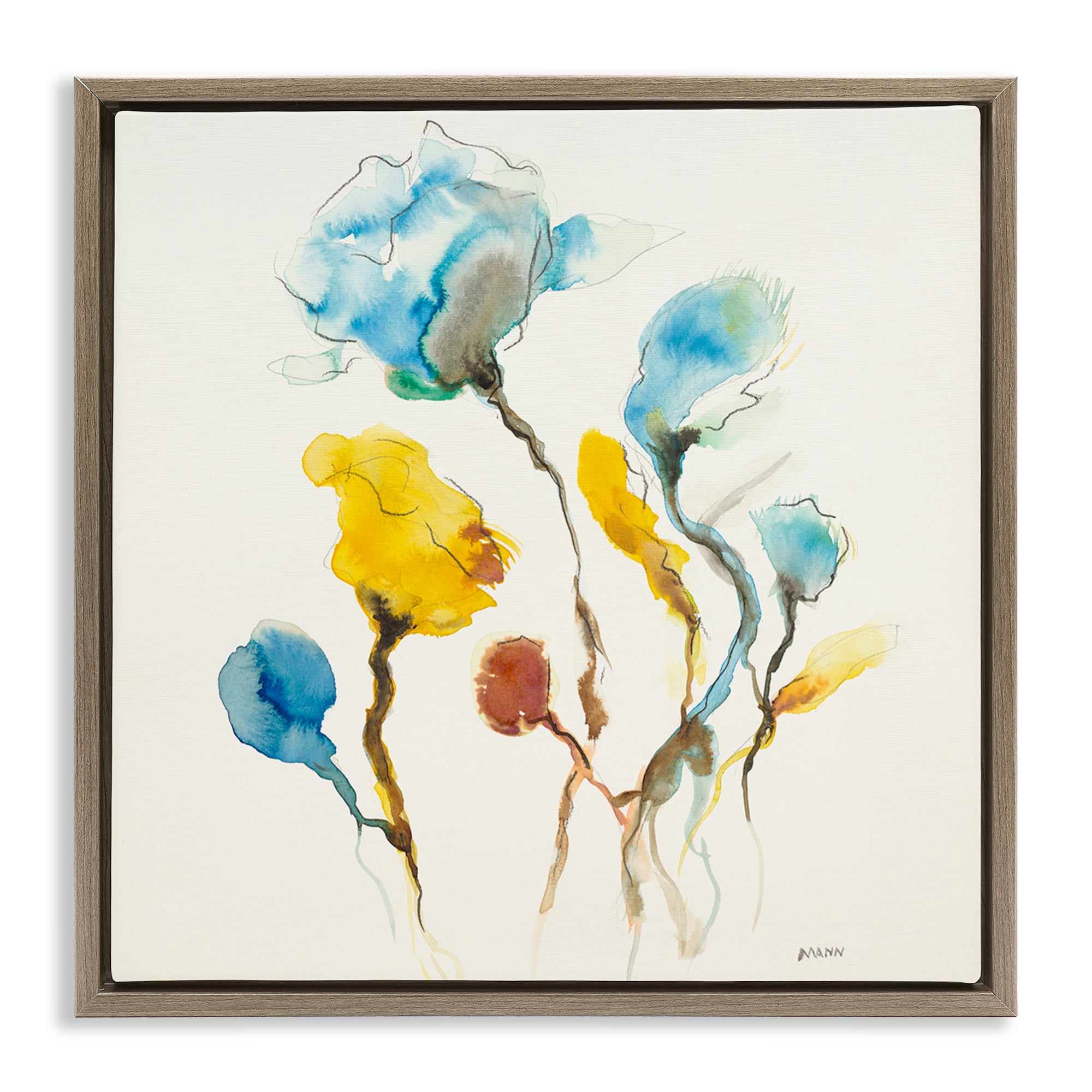Stupell Industries Modern Watercolor Blooms Abstract Painting Brown Floater Framed Canvas Art Print Wall Art, 18 x 18