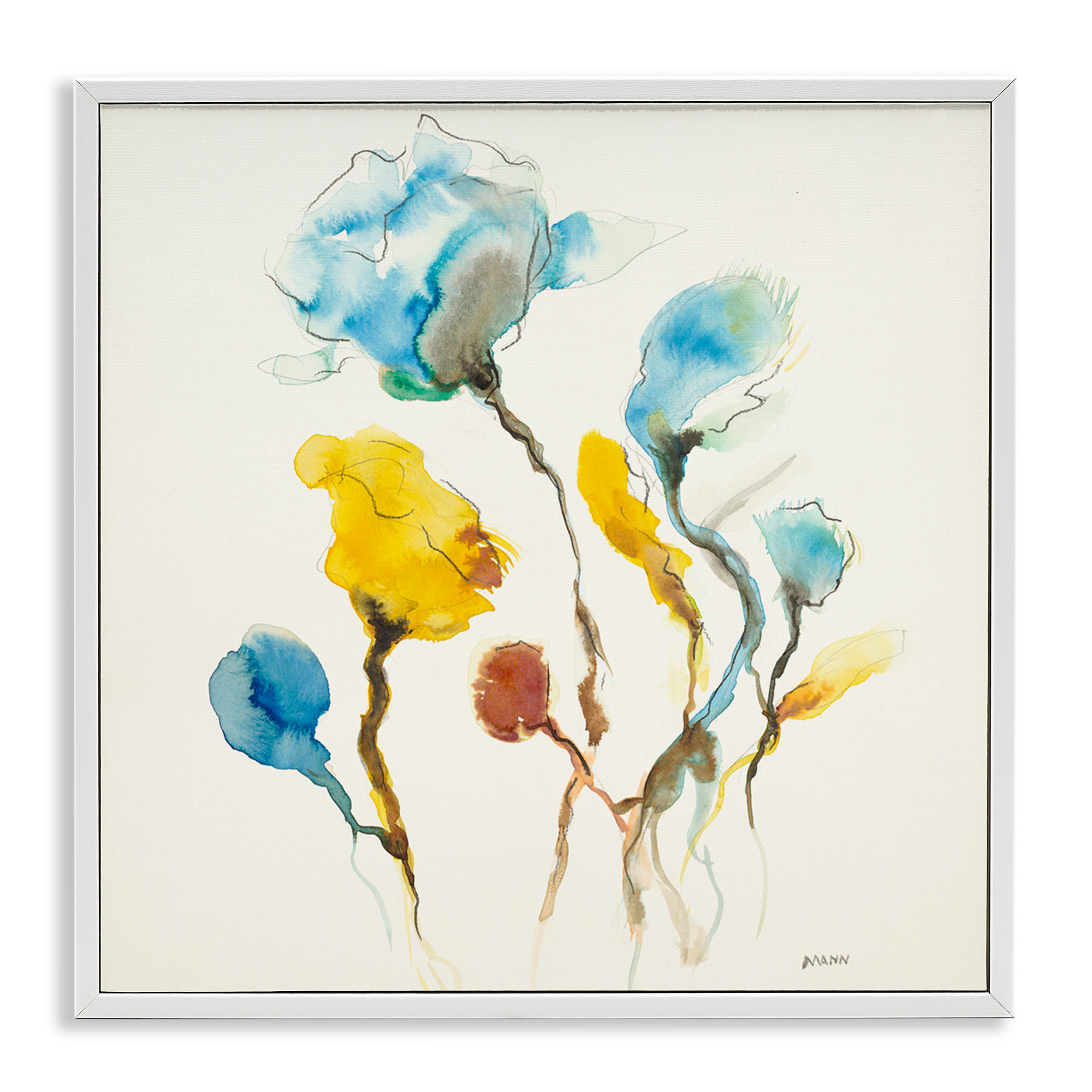 Stupell Industries Modern Watercolor Blooms Abstract Painting White Framed Art Print Wall Art, 17 x 17