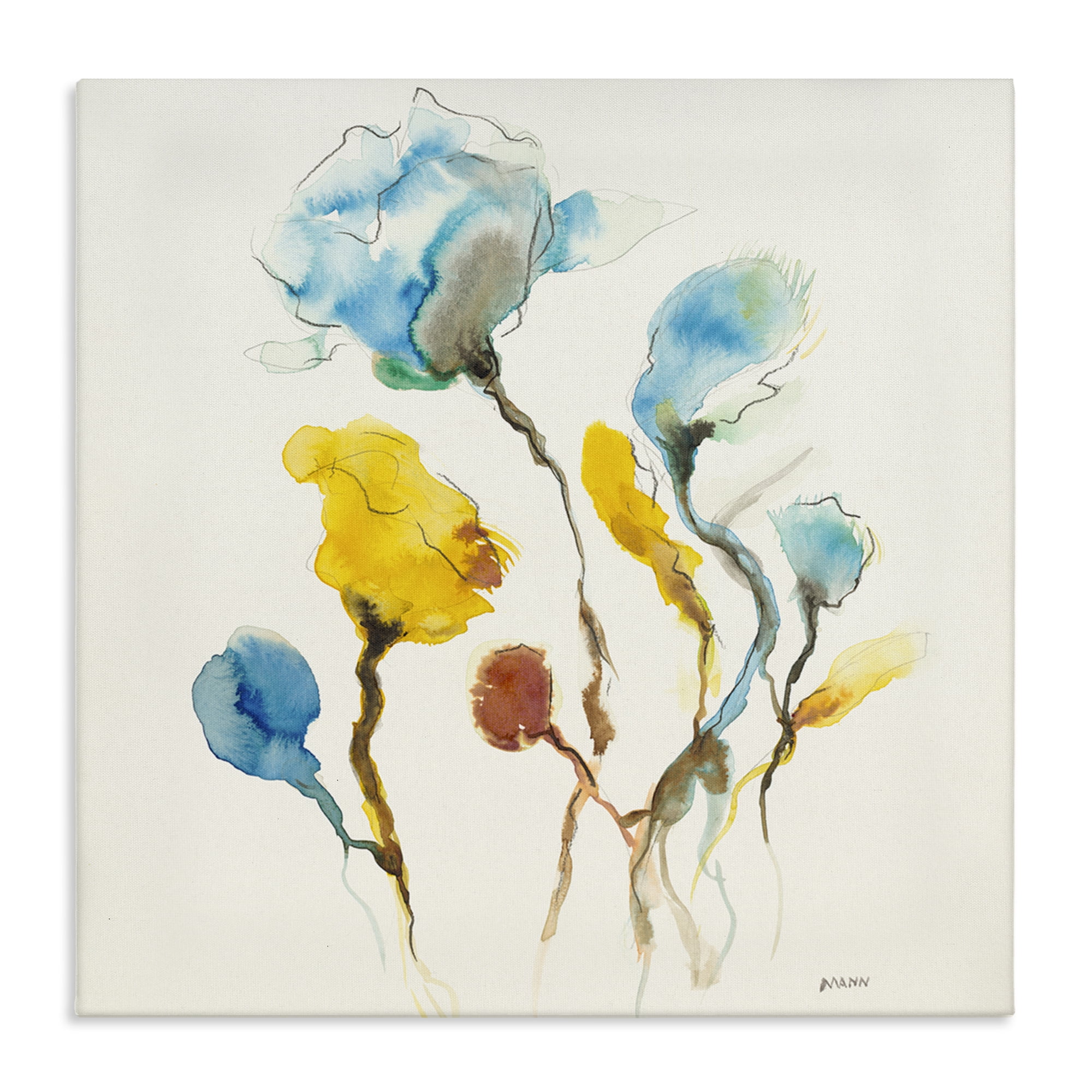 Stupell Industries Modern Watercolor Blooms Abstract Painting Wrapped Canvas Art Print Wall Art, 17 x 17