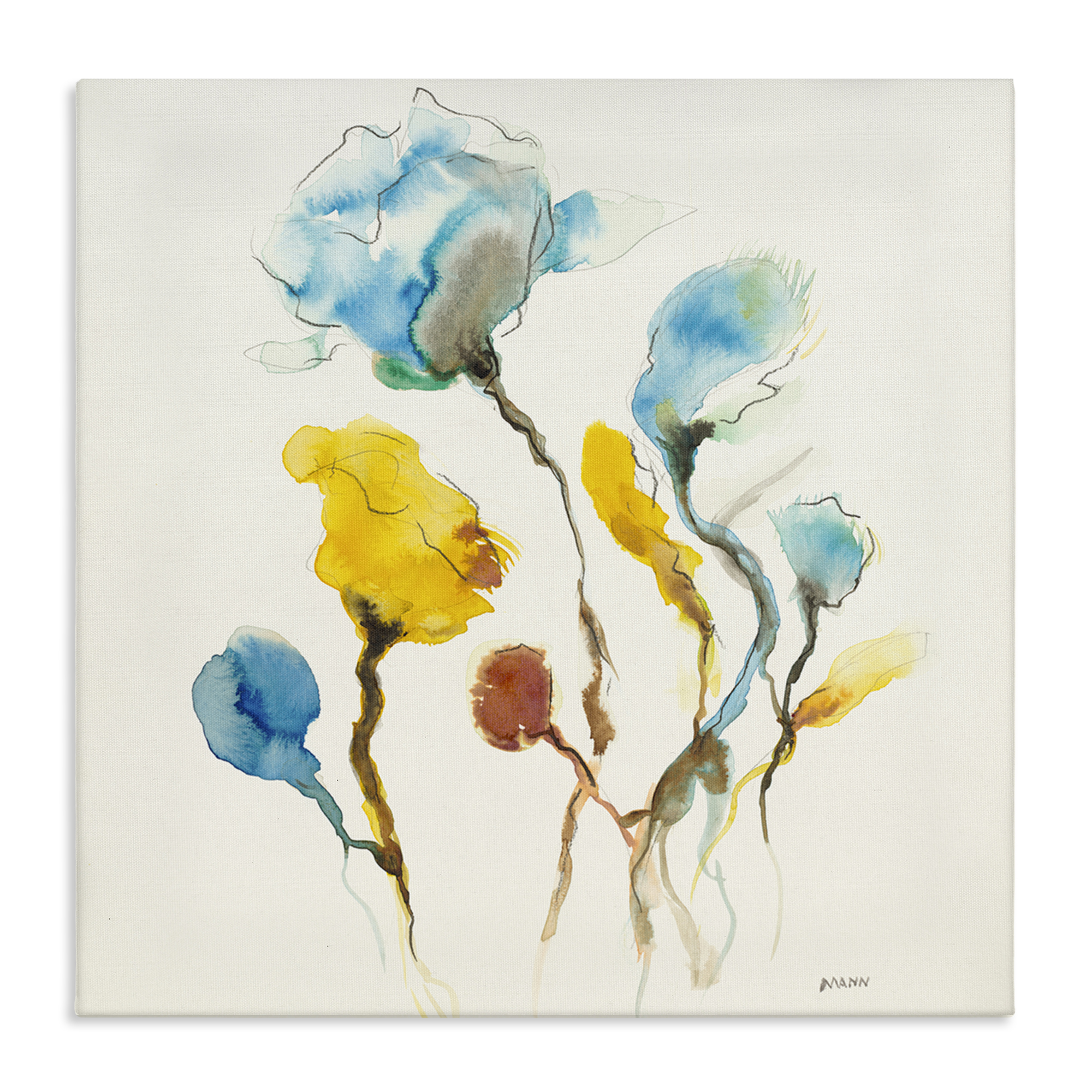 Stupell Industries Modern Watercolor Blooms Abstract Painting Wrapped Canvas Art Print Wall Art, 36 x 36