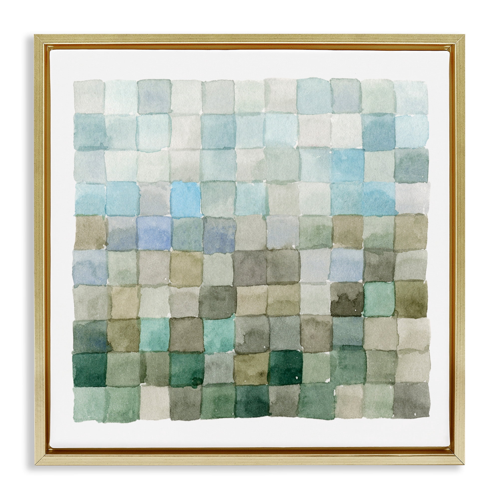 Stupell Industries Modern Watercolor Checkered Shapes Abstract Painting Gold Floater Framed Canvas Art Print Wall Art, 18 x 18