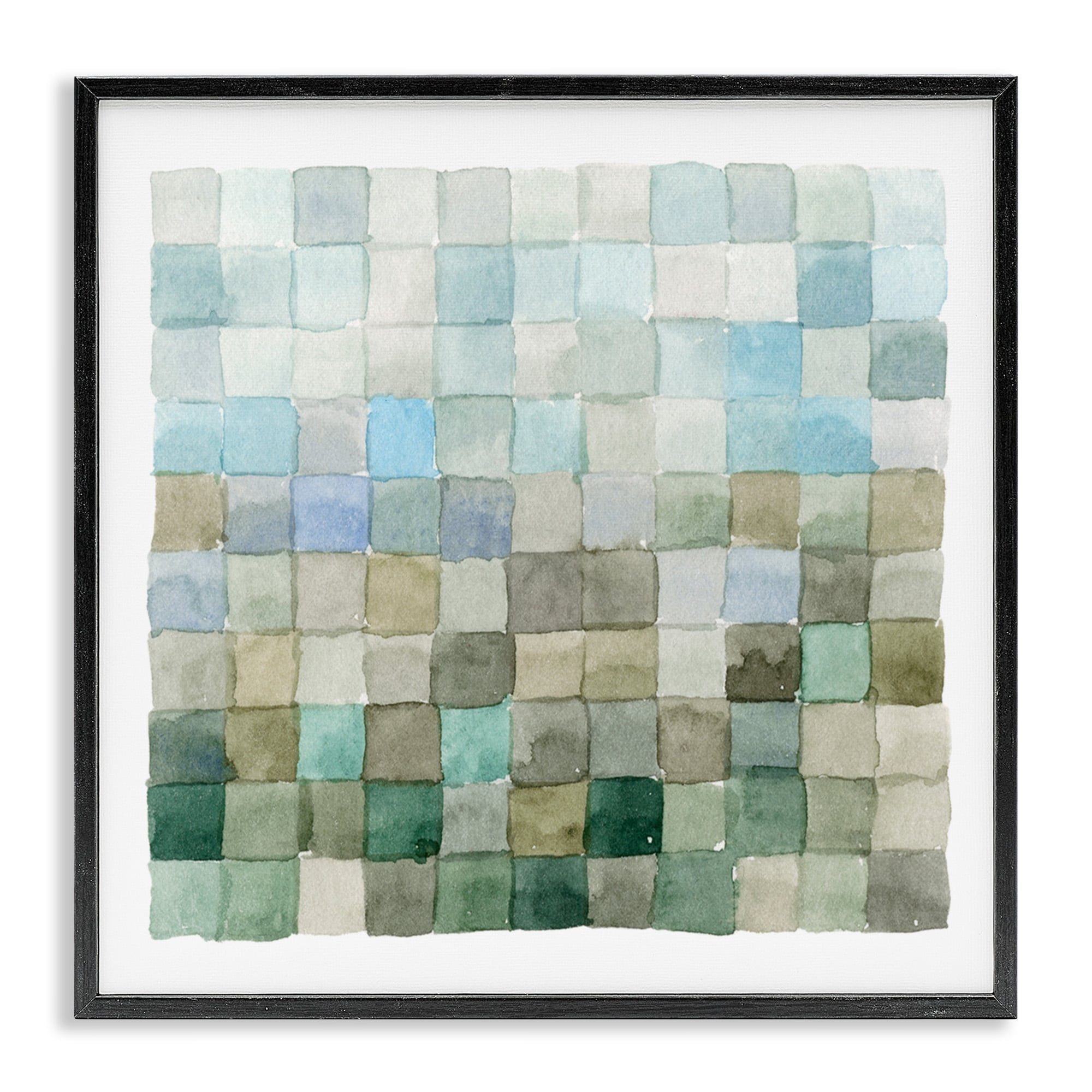 Stupell Industries Modern Watercolor Checkered Shapes Geometric Tile Pattern Framed Wall Art, 12 x 12, Design by Emma Caroline