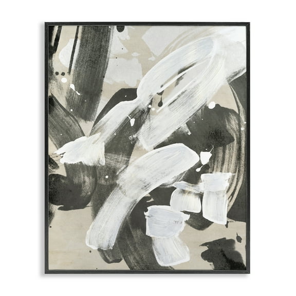 Stupell Industries Modern White Brush Stroke Abstract Painting Black Framed Art Print Wall Art, 11 x 14