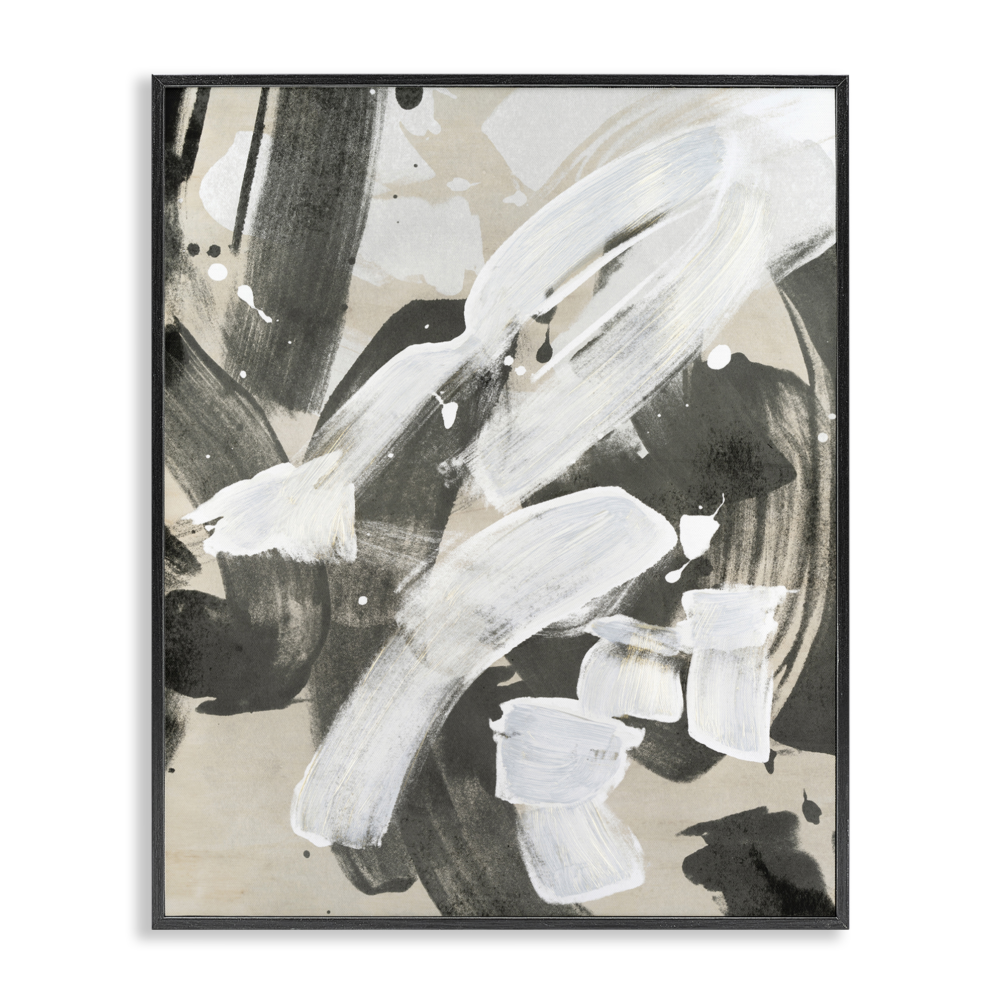 Stupell Industries Modern White Brush Stroke Abstract Painting Black Framed Art Print Wall Art, 16 x 20