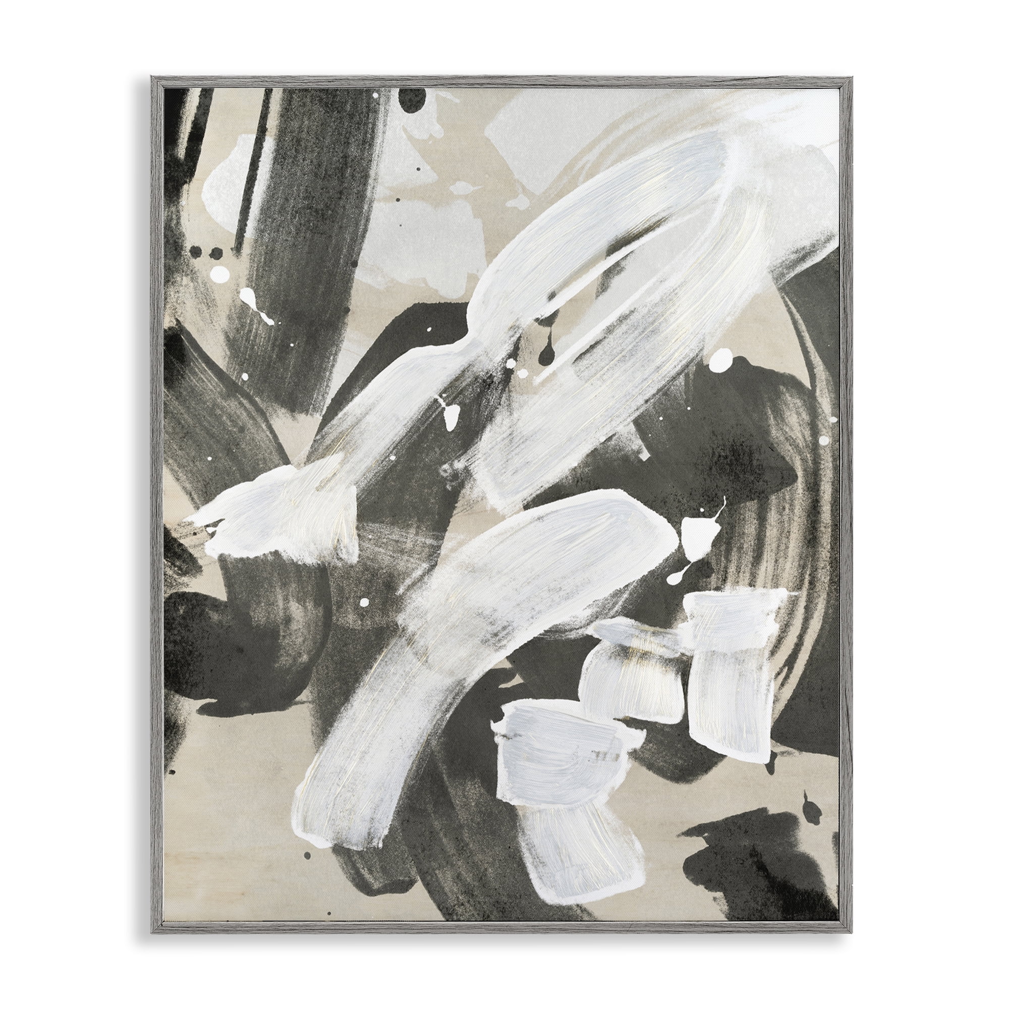 Stupell Industries Modern White Brush Stroke Abstract Painting Gray Framed Art Print Wall Art, 16 x 20