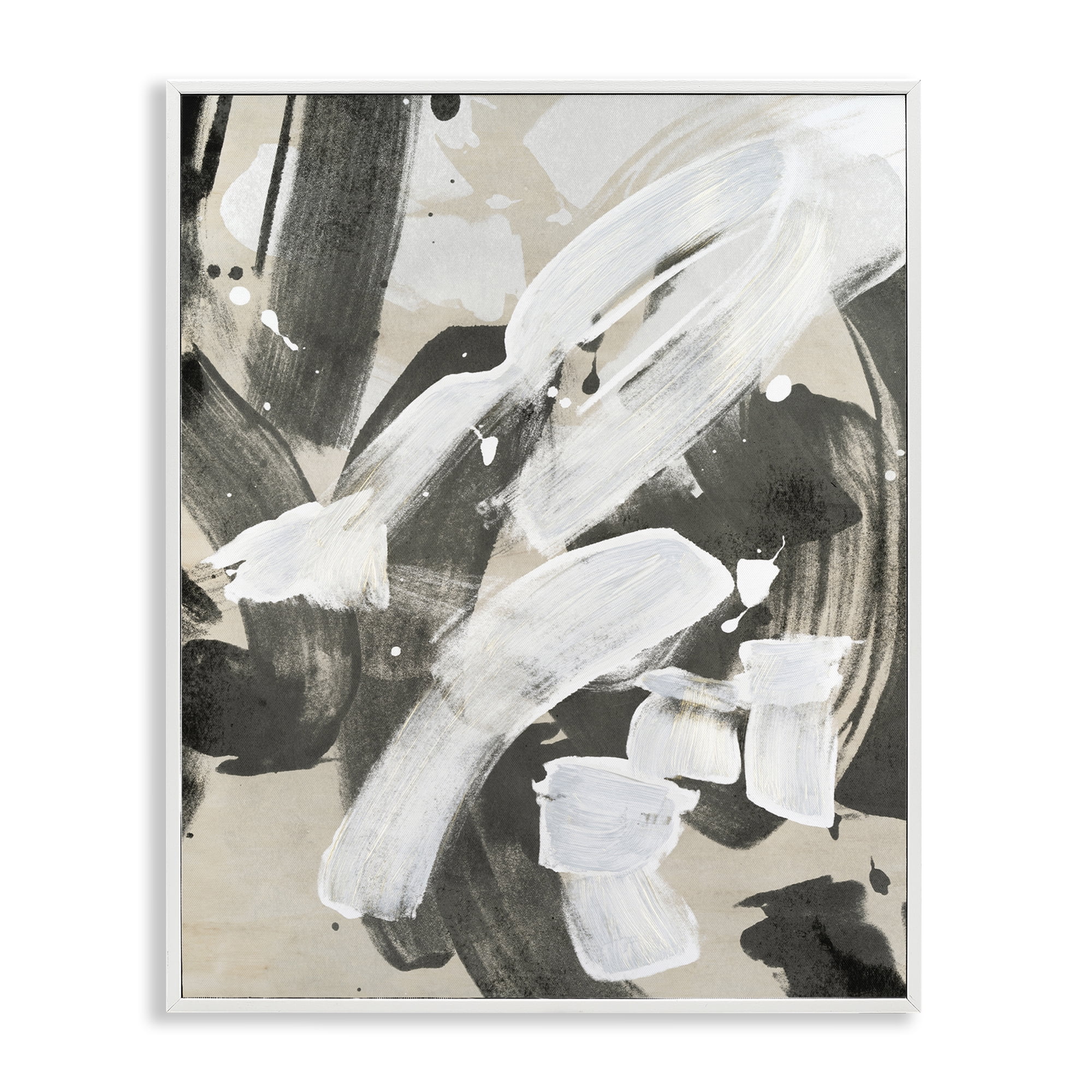 Stupell Industries Modern White Brush Stroke Abstract Painting White Framed Art Print Wall Art, 16 x 20