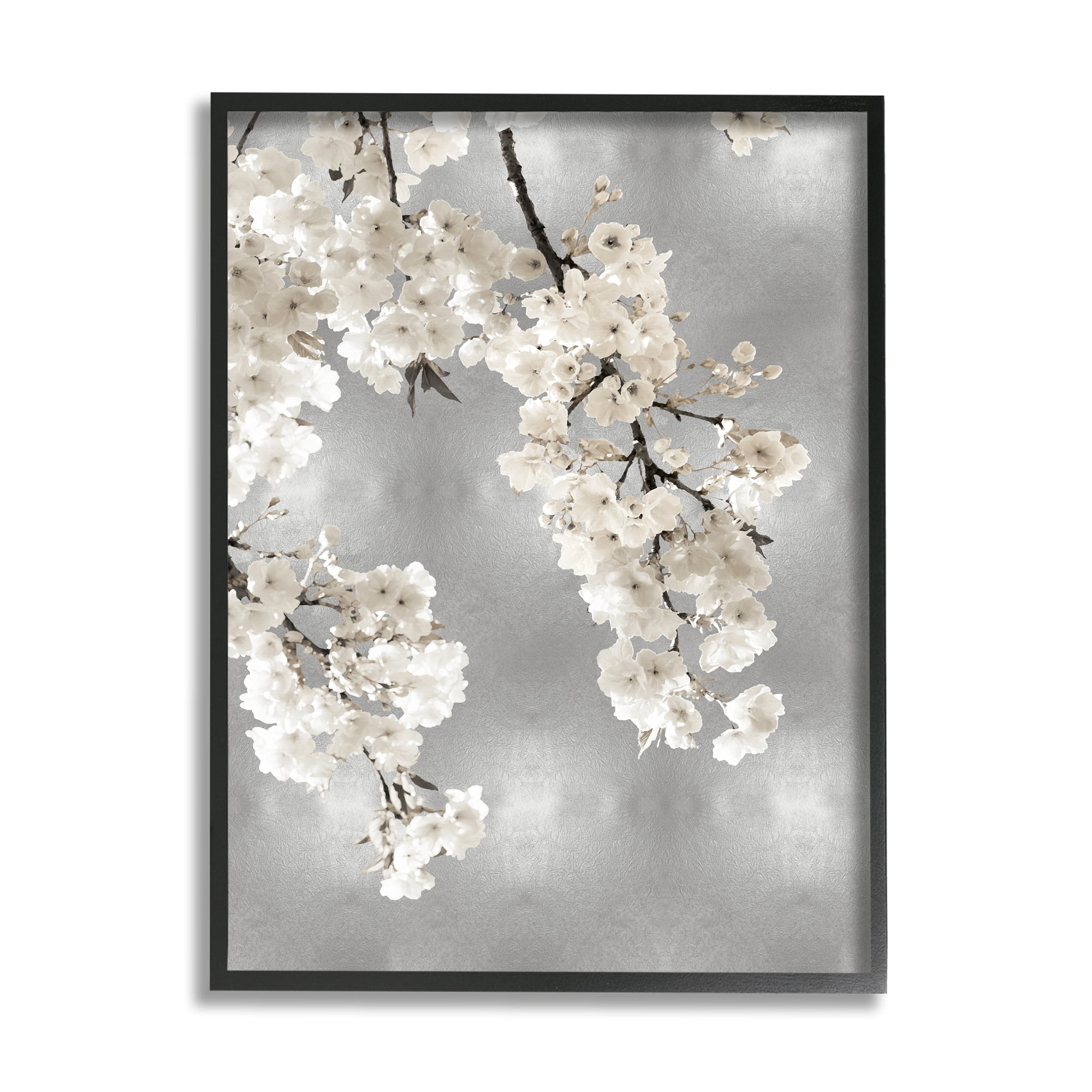 Stupell Industries Modern White Cherry Blossoms Botanical & Floral Painting Black Framed Art Print Wall Art, 11 x 14