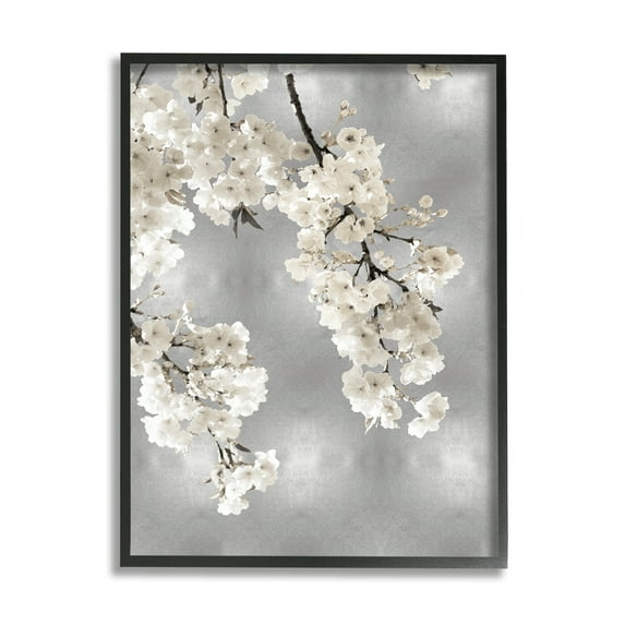 Stupell Industries Modern White Cherry Blossoms Botanical & Floral Painting Black Framed Art Print Wall Art, 24 x 30