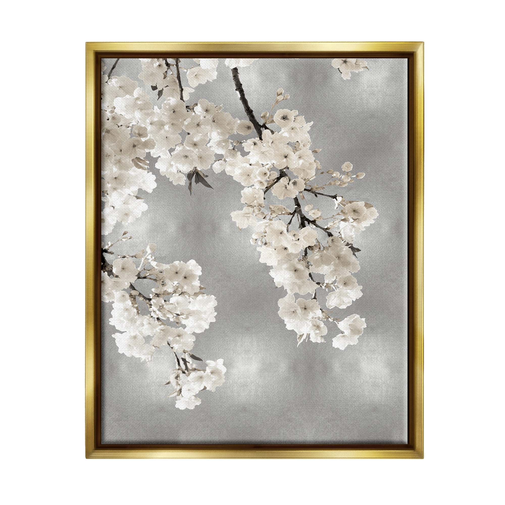 Stupell Industries Modern White Cherry Blossoms Botanical & Floral Painting Gold Floater Framed Canvas Art Print Wall Art, 17 x 21