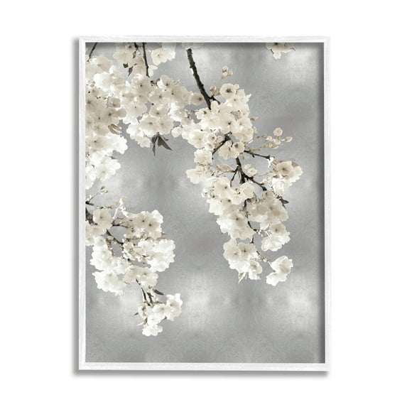 Stupell Industries Modern White Cherry Blossoms Botanical & Floral Painting White Framed Art Print Wall Art, 16 x 20