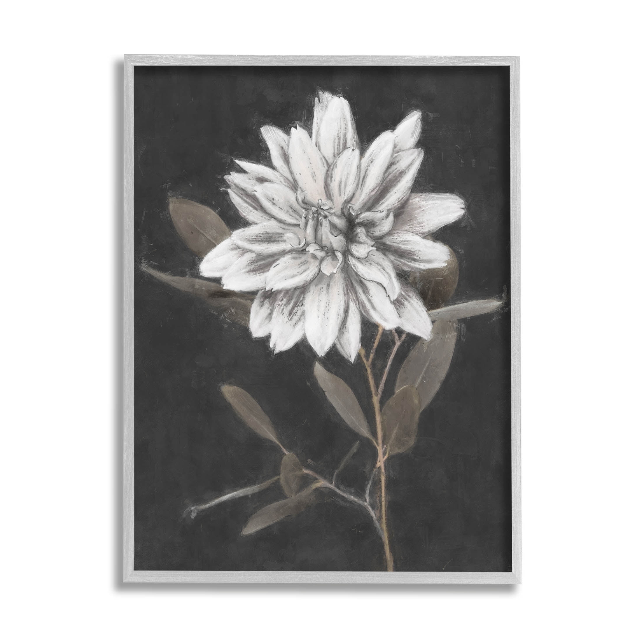 Stupell Industries Modern White Dahlia Blossom Sprout Painting Gray Framed Art Print Wall Art, Design by Nina Blue