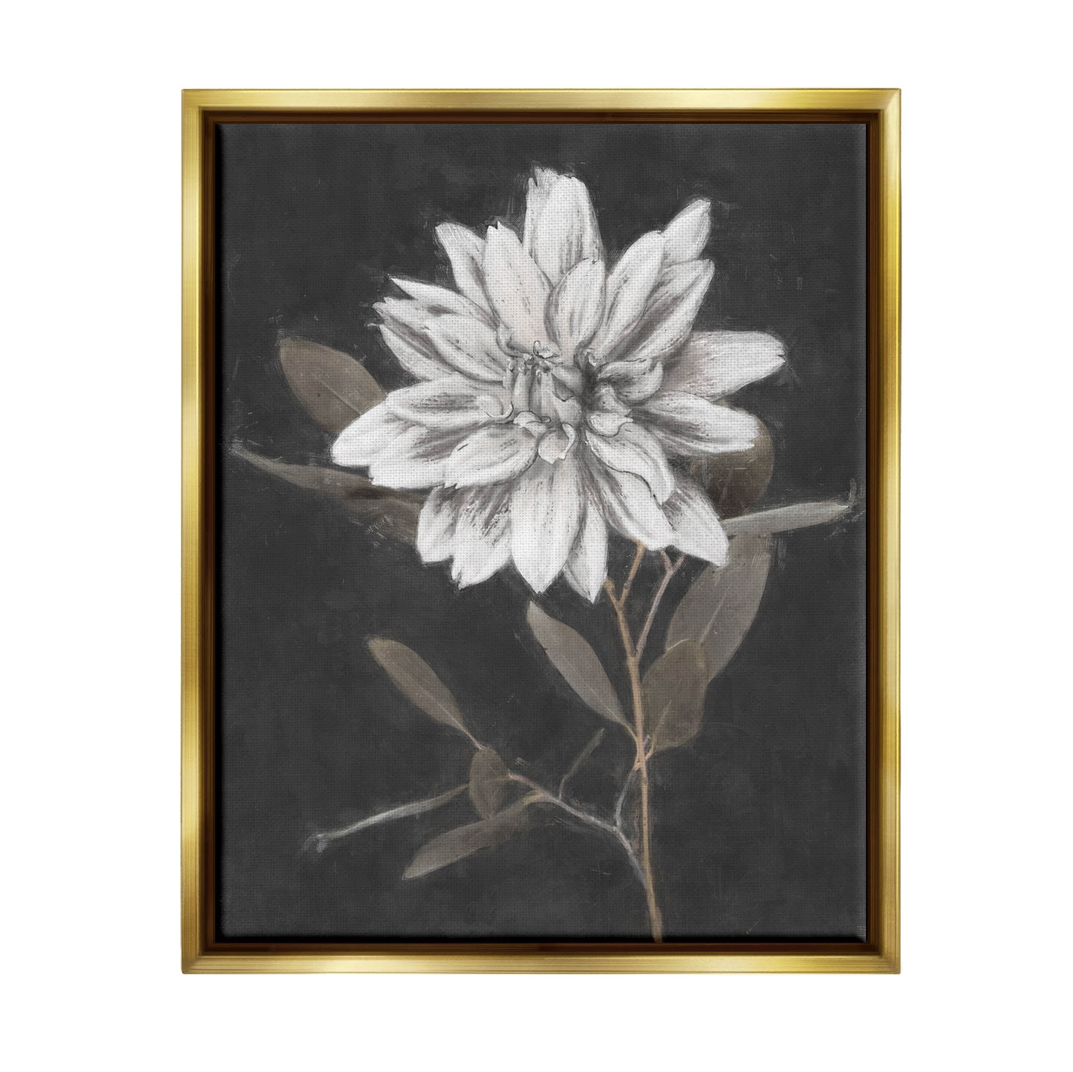 Stupell Industries Modern White Dahlia Blossom Sprout Painting Metallic Gold Floating Framed Canvas Print Wall Art, Design by Nina Blue