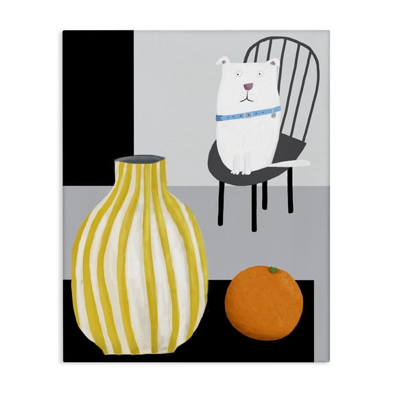 Stupell Industries Modern White Dog Sitting Vase Still Life Canvas Art, 16 x 20, by Carla Daly