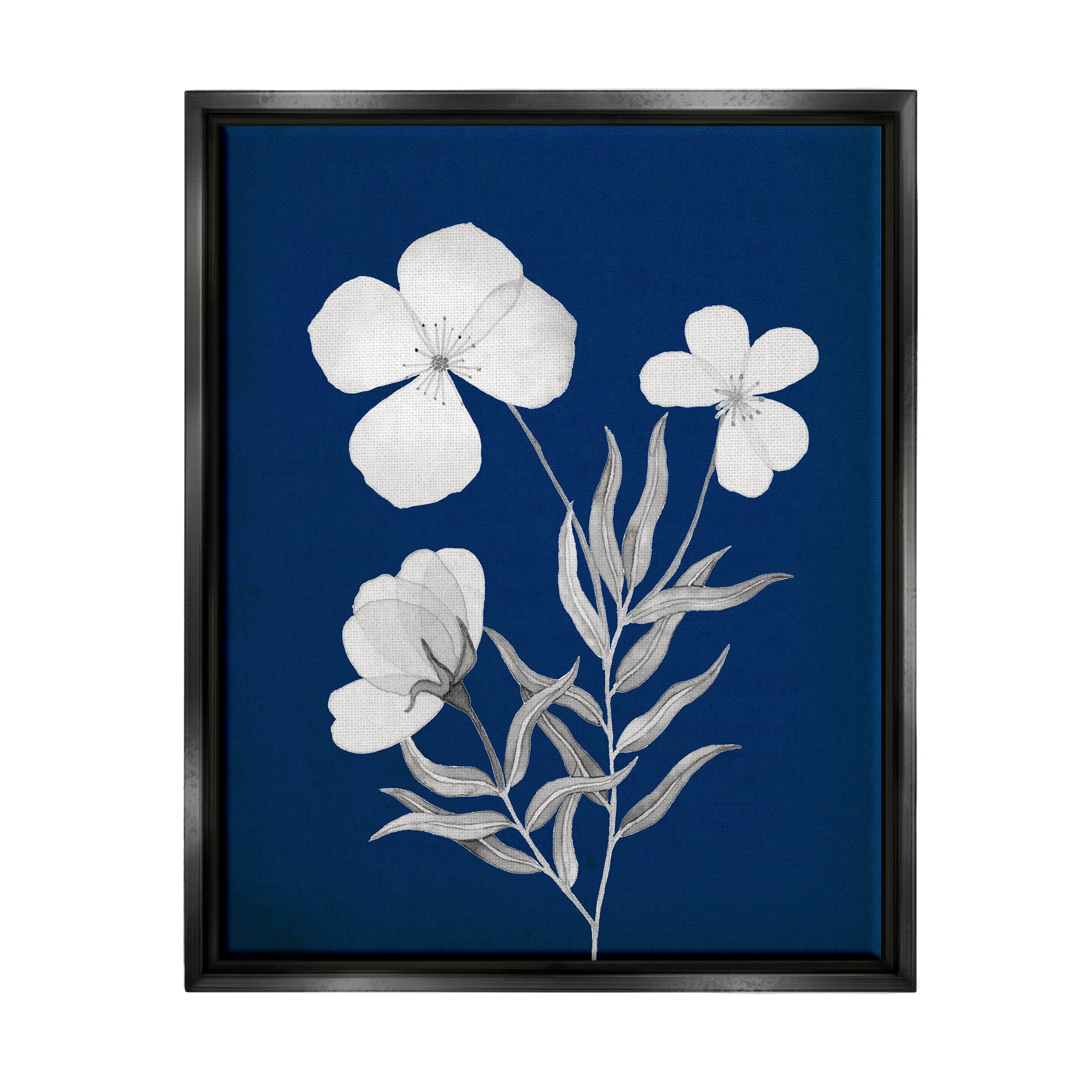 Stupell Industries Modern White Flower Petals Graphic Art Jet Black Floating Framed Canvas Print Wall Art, Design by Kourtni Gunn