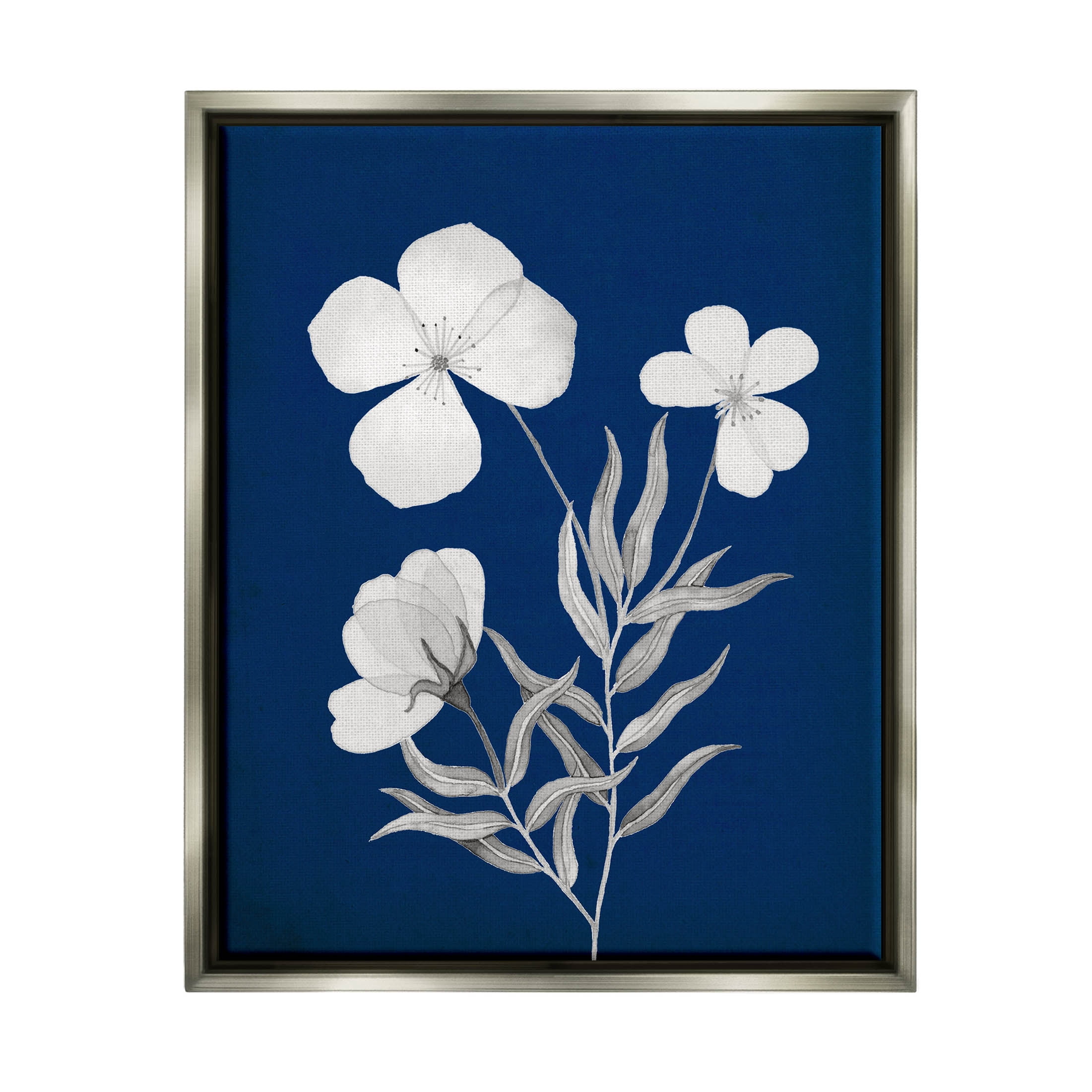 Stupell Industries Modern White Flower Petals Graphic Art Luster Gray Floating Framed Canvas Print Wall Art, Design by Kourtni Gunn