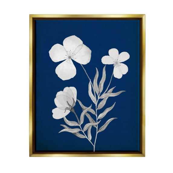 Stupell Industries Modern White Flower Petals Graphic Art Metallic Gold Floating Framed Canvas Print Wall Art, Design by Kourtni Gunn