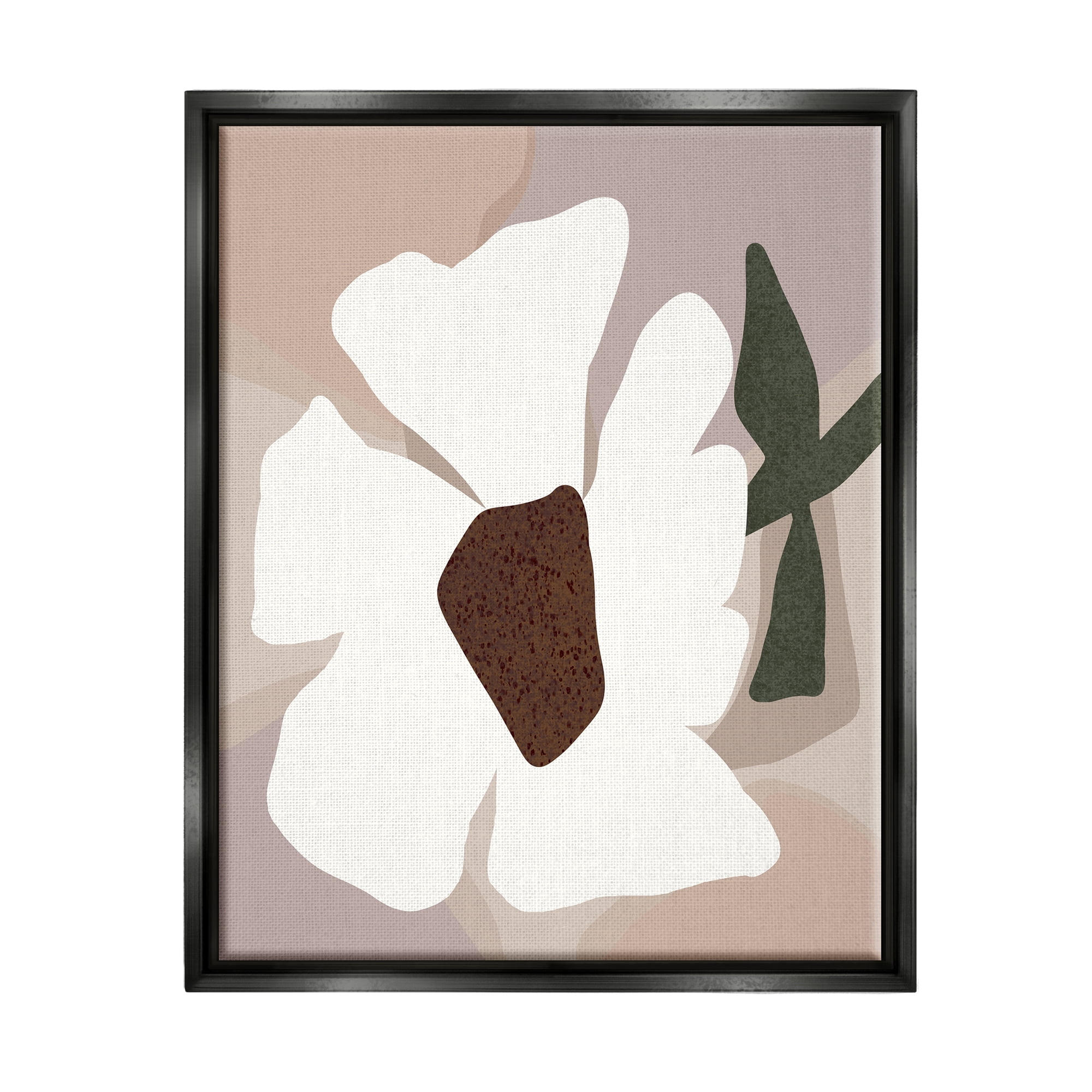 Stupell Industries Modern White Petals Botanical & Floral Painting Black Floater Framed Canvas Art Print Wall Art, 25 x 31