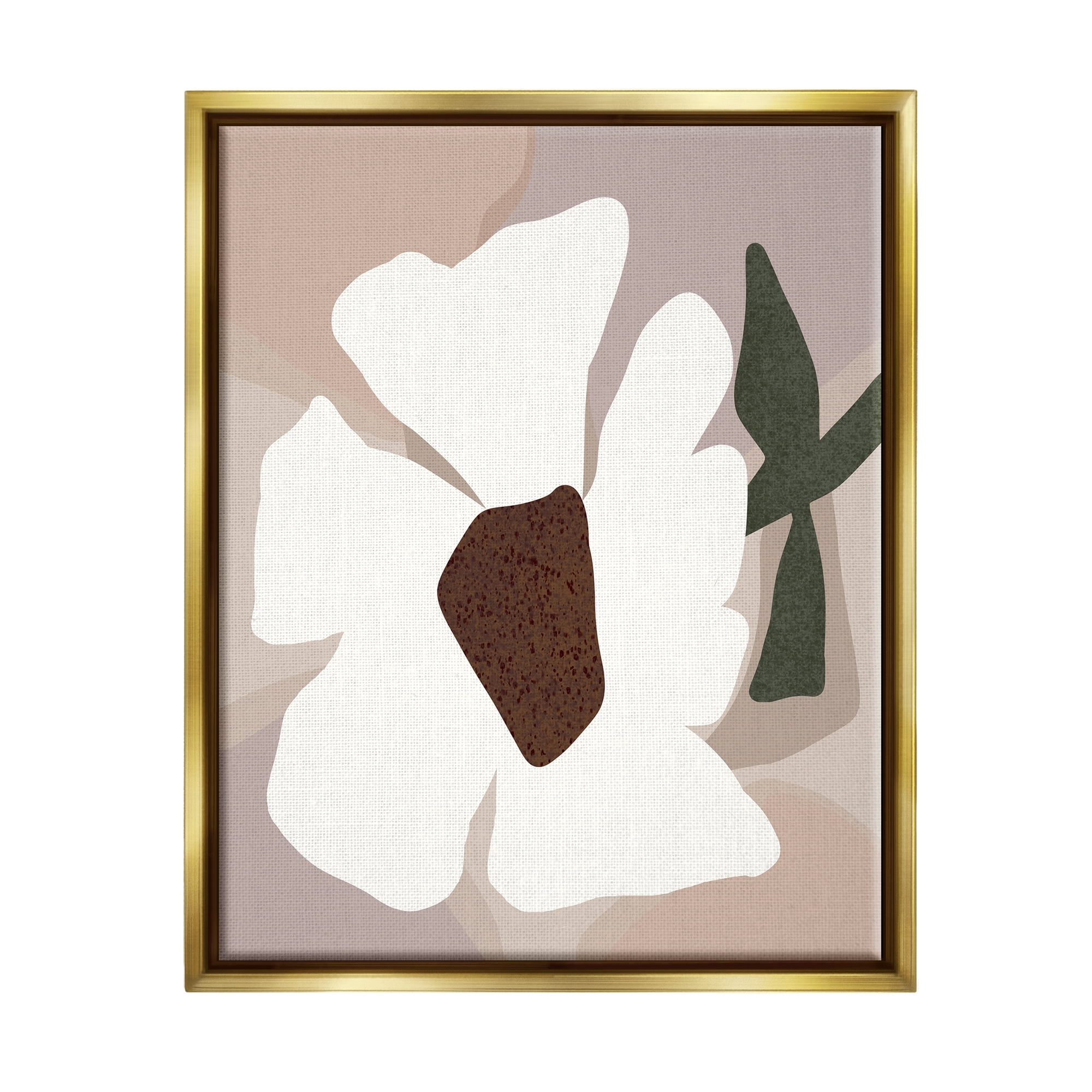 Stupell Industries Modern White Petals Botanical & Floral Painting Gold Floater Framed Canvas Art Print Wall Art, 25 x 31