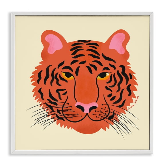 Stupell Industries Modern Wild Tiger Face Animals Painting White Framed Art Print Wall Art, 17 x 17