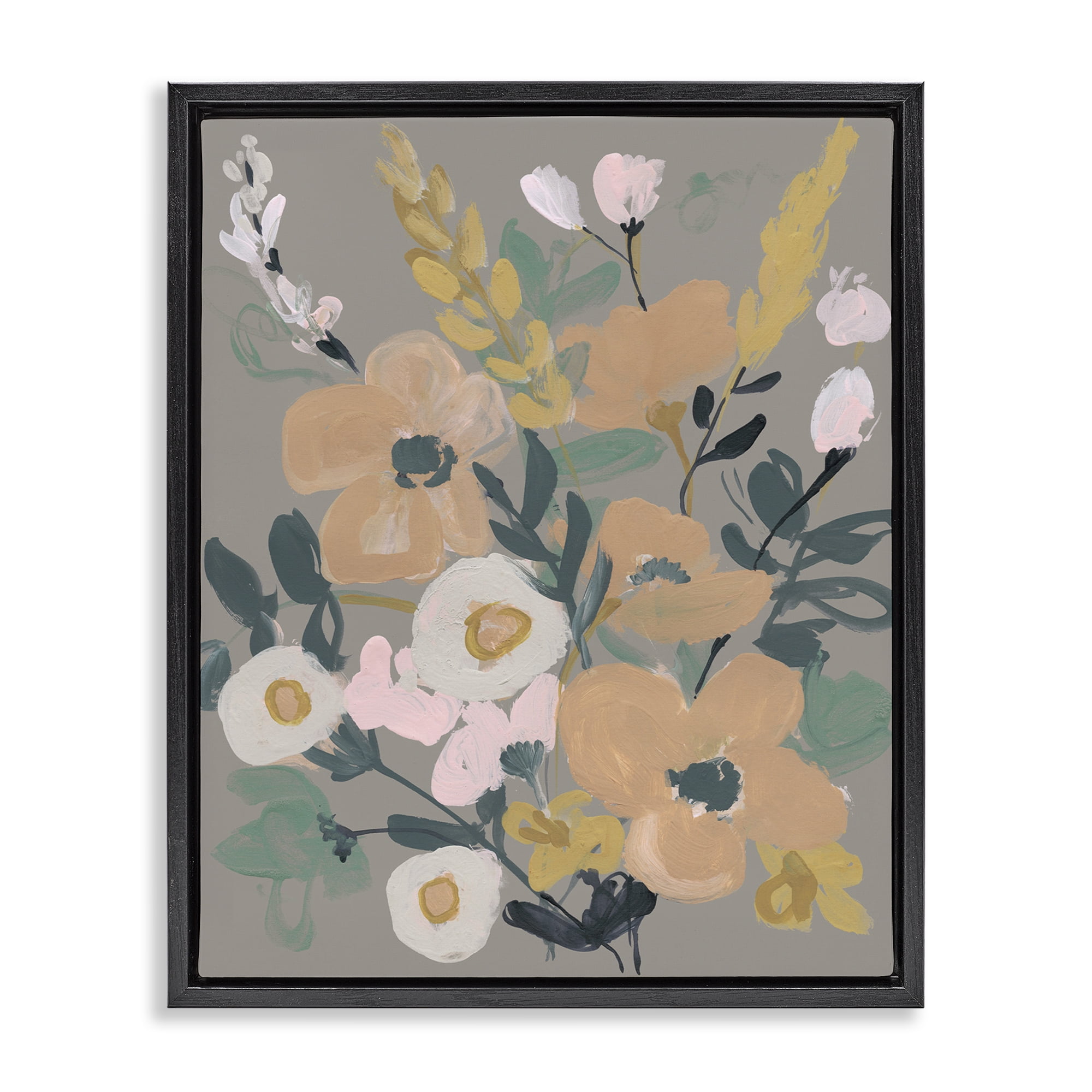 Stupell Industries Modern Wildflower Collage Botanical & Floral Painting Black Floater Framed Art Print Wall Art, 25 x 31