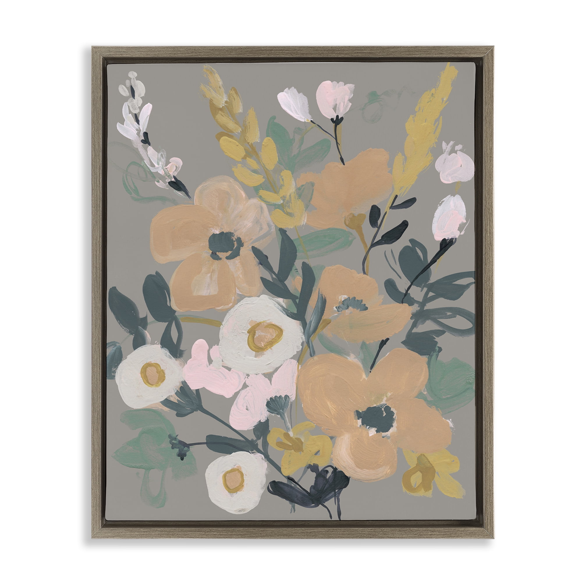 Stupell Industries Modern Wildflower Collage Botanical & Floral Painting Brown Floater Framed Art Print Wall Art, 25 x 31