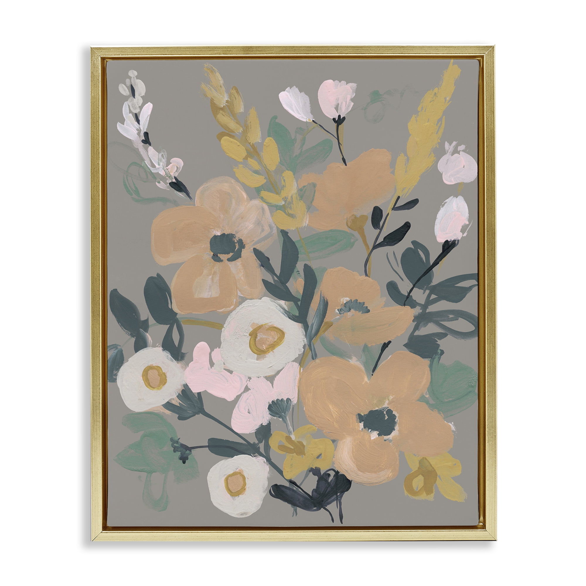 Stupell Industries Modern Wildflower Collage Botanical & Floral Painting Gold Floater Framed Art Print Wall Art, 25 x 31