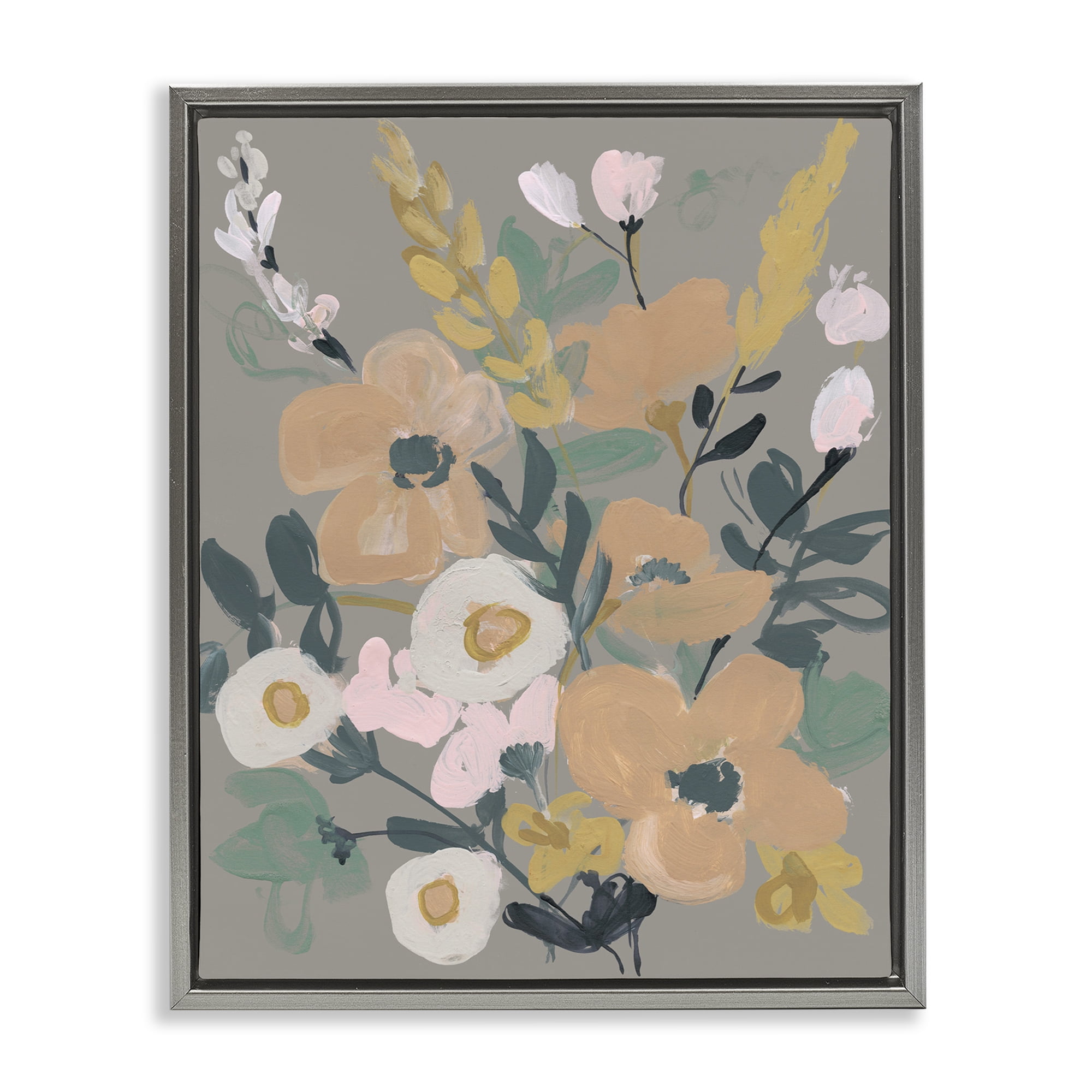 Stupell Industries Modern Wildflower Collage Botanical & Floral Painting Gray Floater Framed Art Print Wall Art, 25 x 31