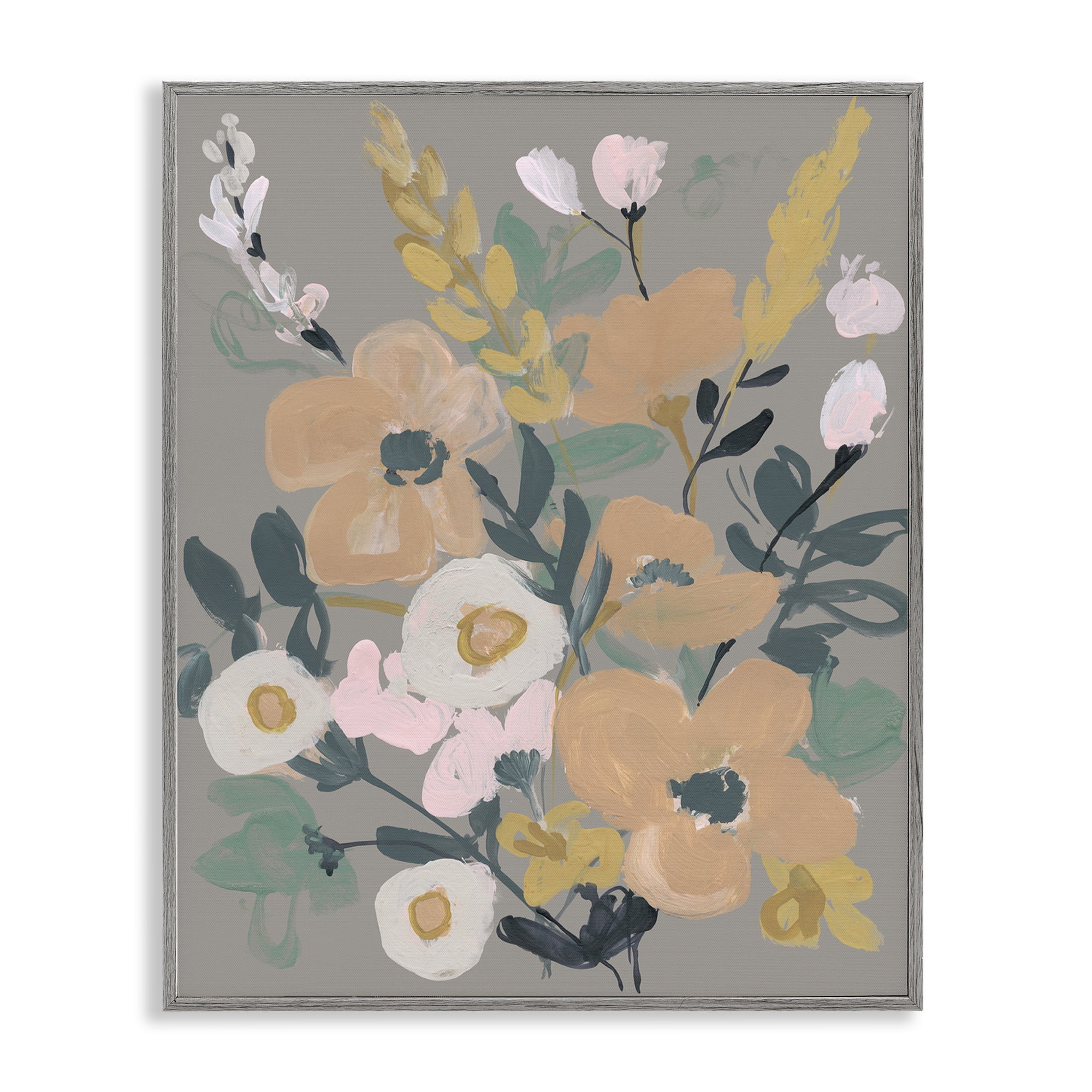 Stupell Industries Modern Wildflower Collage Botanical & Floral Painting Gray Framed Art Print Wall Art, 16 x 20