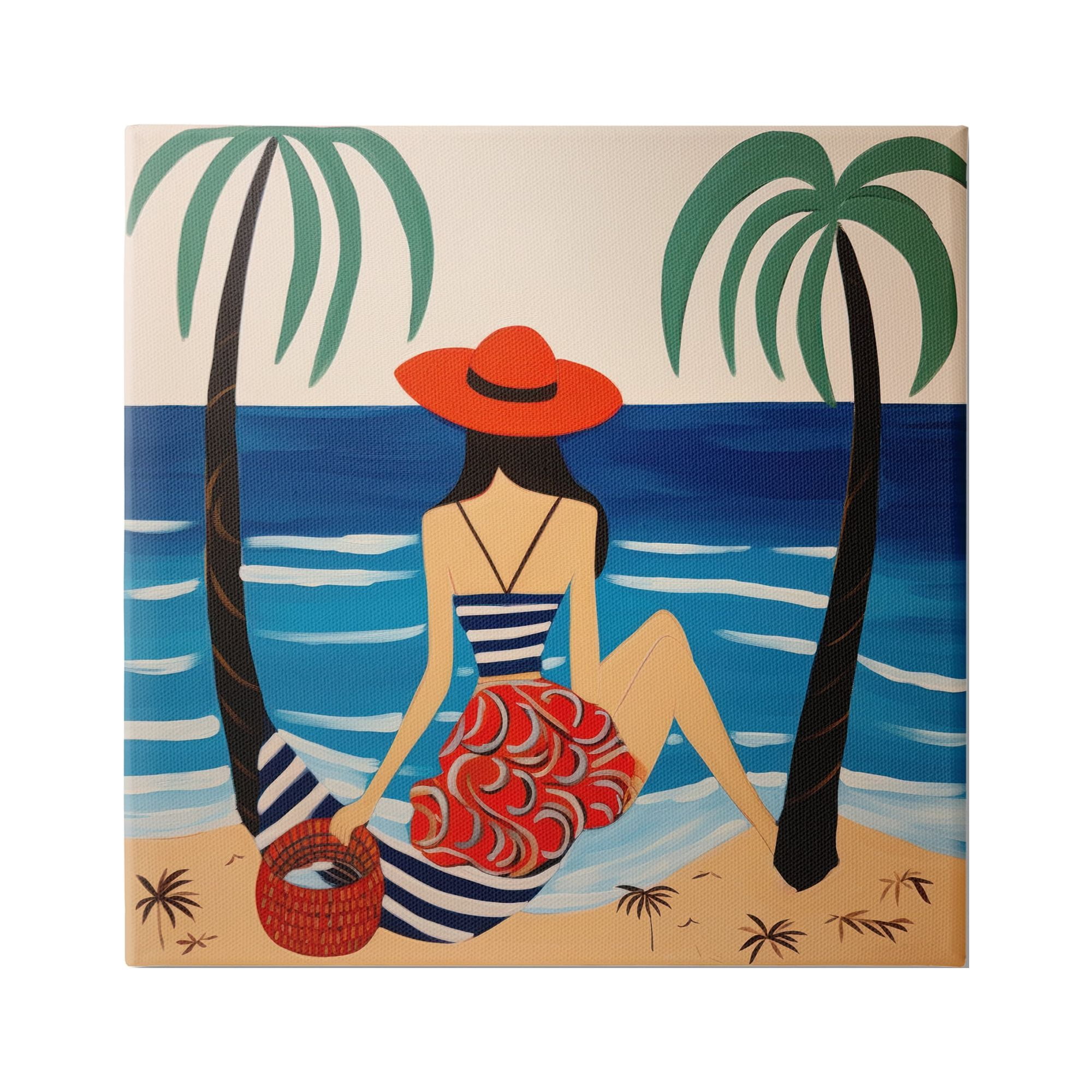 Stupell Industries Modern Woman on Shore Landscape Painting Gallery Wrapped Canvas Art Print Wall Art, 17 x 17