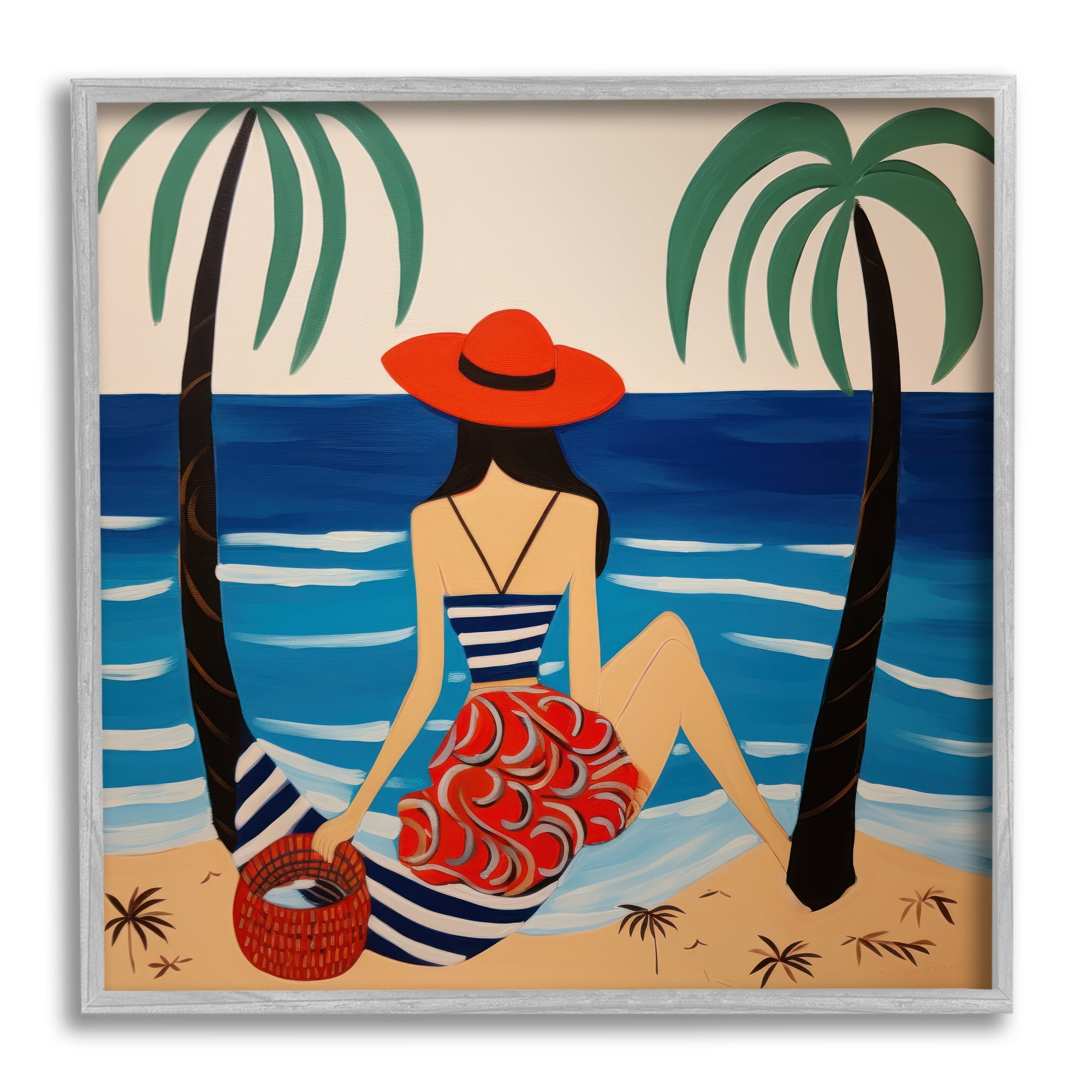 Modern Coastal Woman in Red Hat Canvas Print, 12 x 12