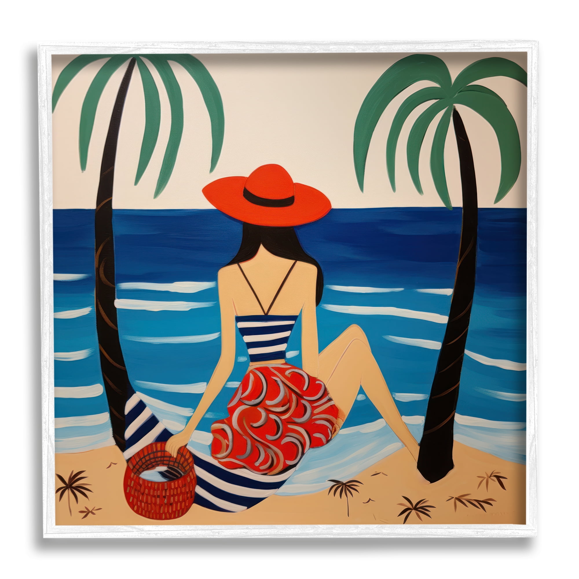 Stupell Industries Modern Woman on Shore Landscape Painting White Framed Art Print Wall Art, 17 x 17