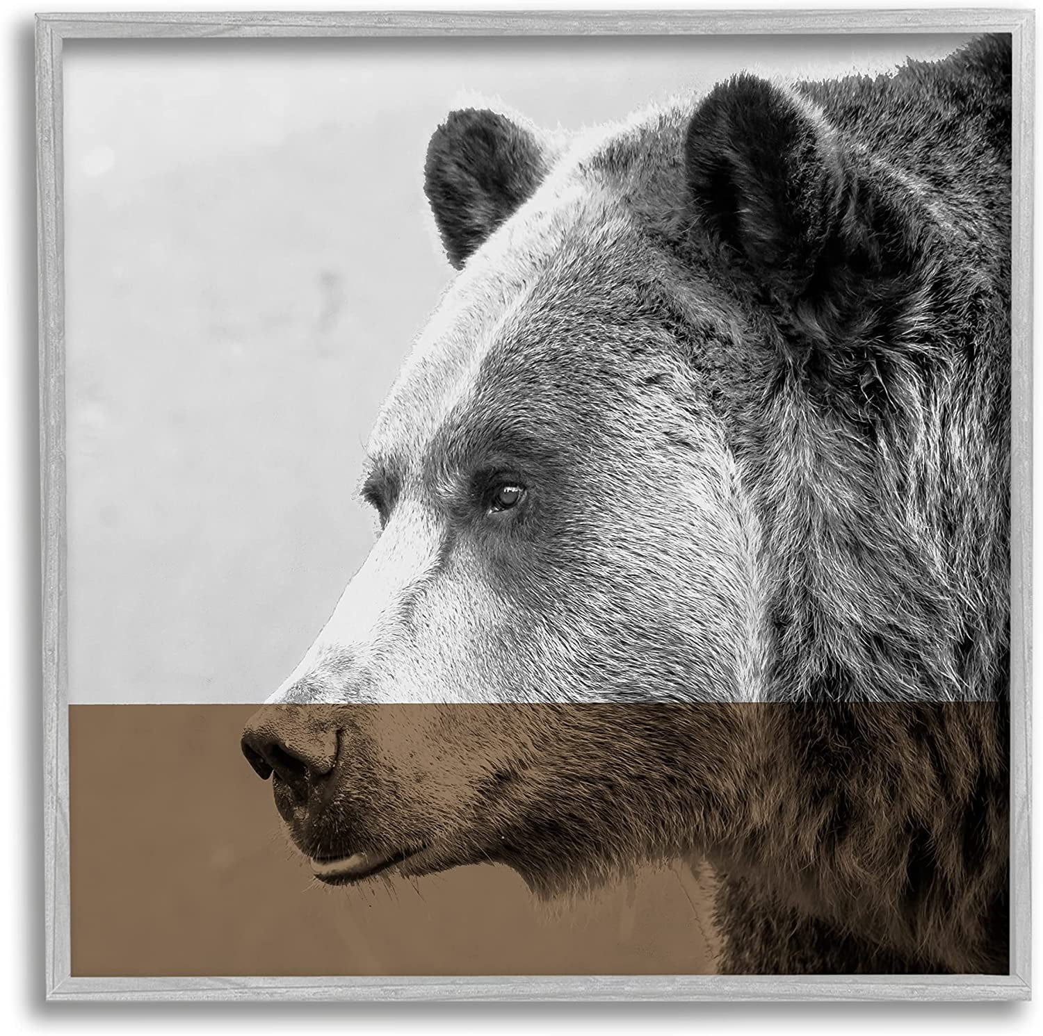 Stupell Industries Modern Woodland Bear Portrait Layered Geometrical Shapes Animals & Insects Photography Gray Framed Art Print Wall Art, 12 x 12