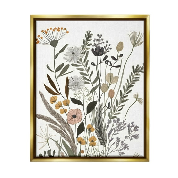 Stupell Industries Modern Woodland Herbs Botanical & Floral Painting Gold Floater Framed Canvas Art Print Wall Art, 25 x 31