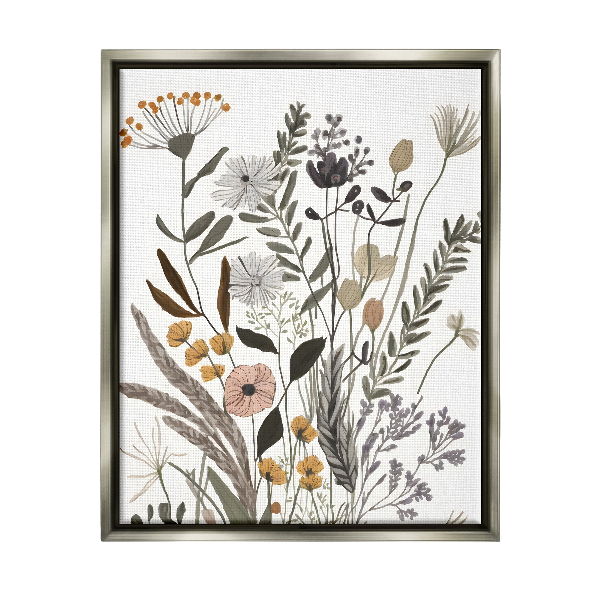 Stupell Industries Modern Woodland Herbs Botanical & Floral Painting Gray Floater Framed Canvas Art Print Wall Art, 17 x 21