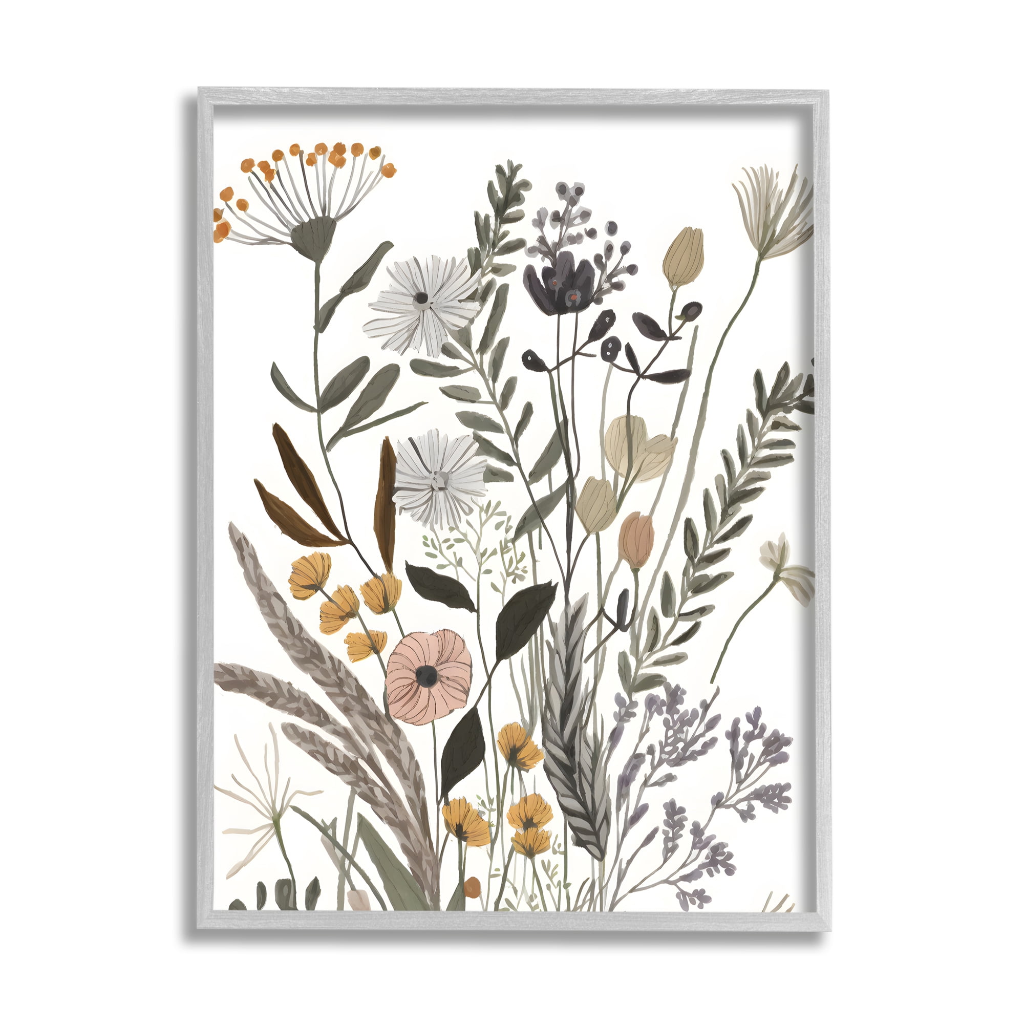 Stupell Industries Modern Woodland Herbs Botanical & Floral Painting Gray Framed Art Print Wall Art, 24 x 30