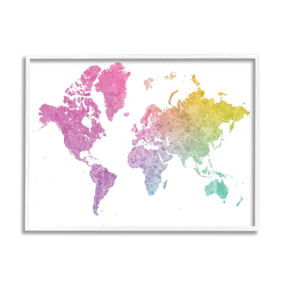 Stupell Industries Modern World Map Cool Warm Tone Ombre, 11 x 14, Designed by BlursByAI